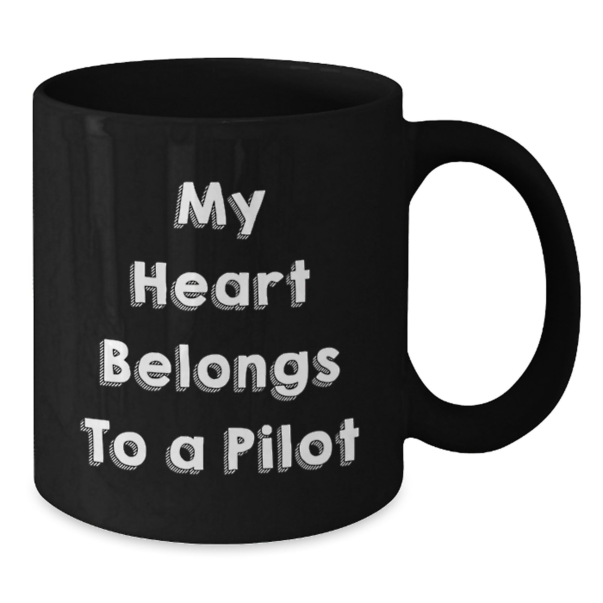 Pilot Gifts, My Heart Belongs To A Pilot Funny Quote, Black Coffee Mug for Birthday, Gifts from Family to Pilot, Gifts for Pilot - Additional