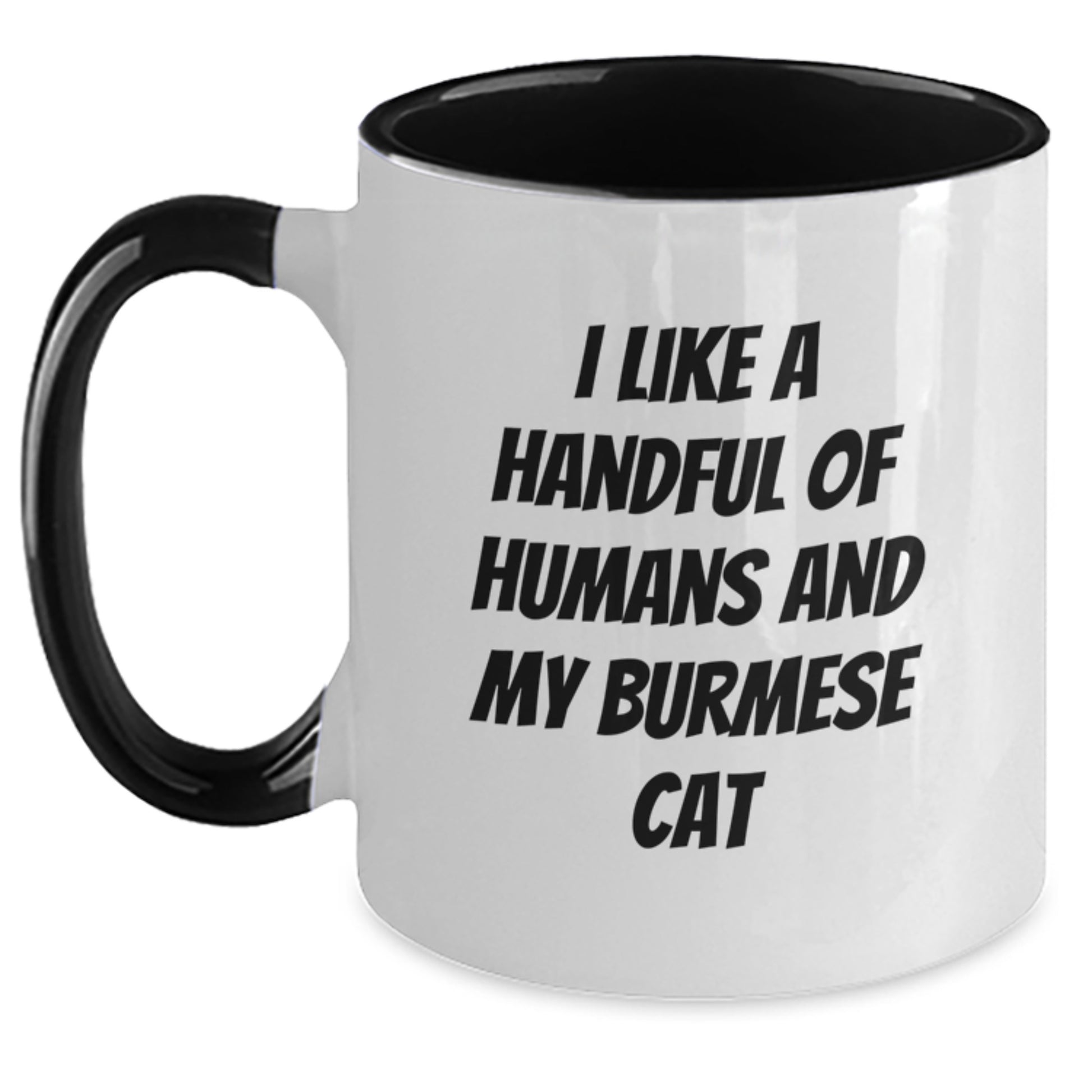 Funny Burmese Cat Gifts for Men - I Like A Handful Of Humans And My Burmese Cat Two Tone Coffee Mug, Christmas Unique Present - Main