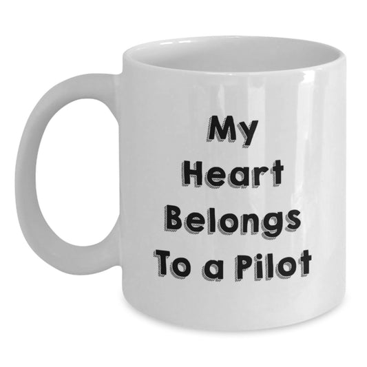 Pilot Inspired Gifts from Friends or Family - My Heart Belongs To A Pilot Quote on White Coffee Mug, 11oz or 15oz Capacity, Ceramic, Microwave and Dishwasher Safe - Main