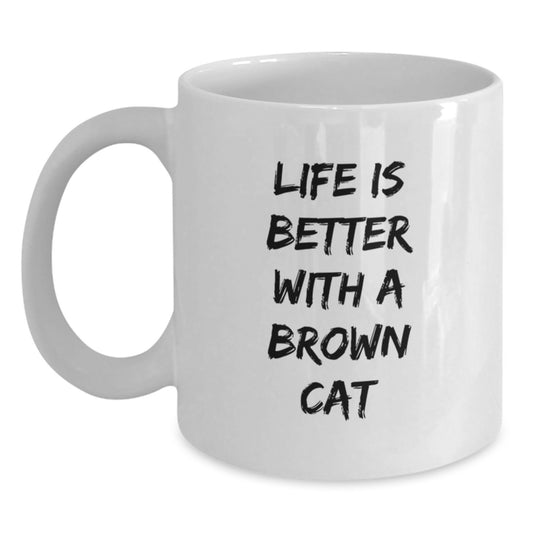 Brown Cat Lovers Funny Gifts from Family for Men and Women Graduation Unique White Coffee Mug - Main