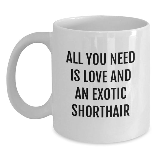 Funny Exotic Shorthair Cat Lover Gifts from Friends for Birthday Unique Exotic Shorthair Cat Enthusiasts All You Need Is Love And An Exotic Shorthair White Coffee Mug - Main