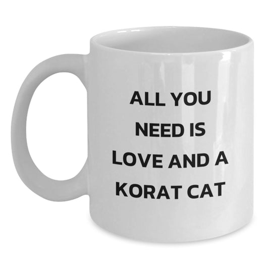 Korat Cat Lover Gifts from Family for Christmas Unique Korat Cat White Coffee Mugs with All You Need Is Love And A Korat Cat Quote - Main