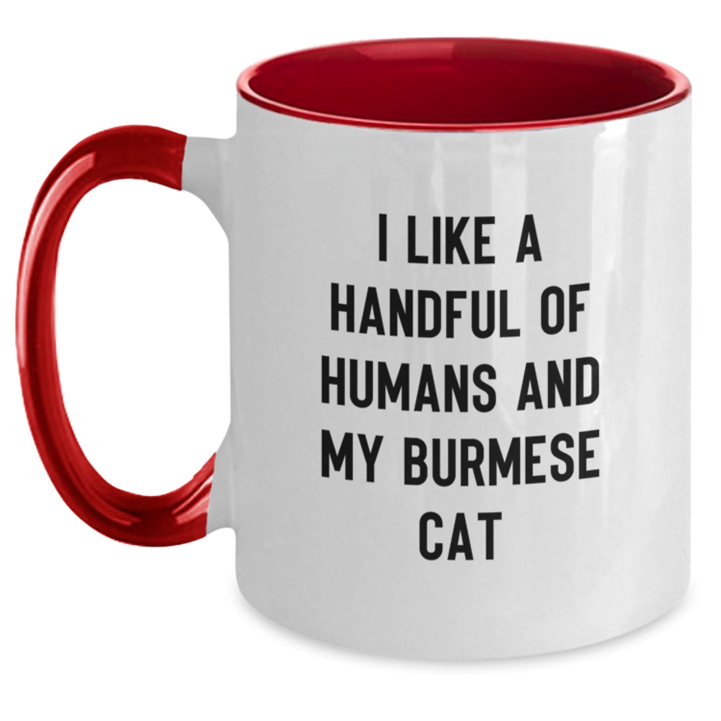 Burmese Cat Lover Gifts from Family, Funny Two Tone Coffee Mug for Christmas, I Like A Handful Of Humans And My Burmese Cat - Main