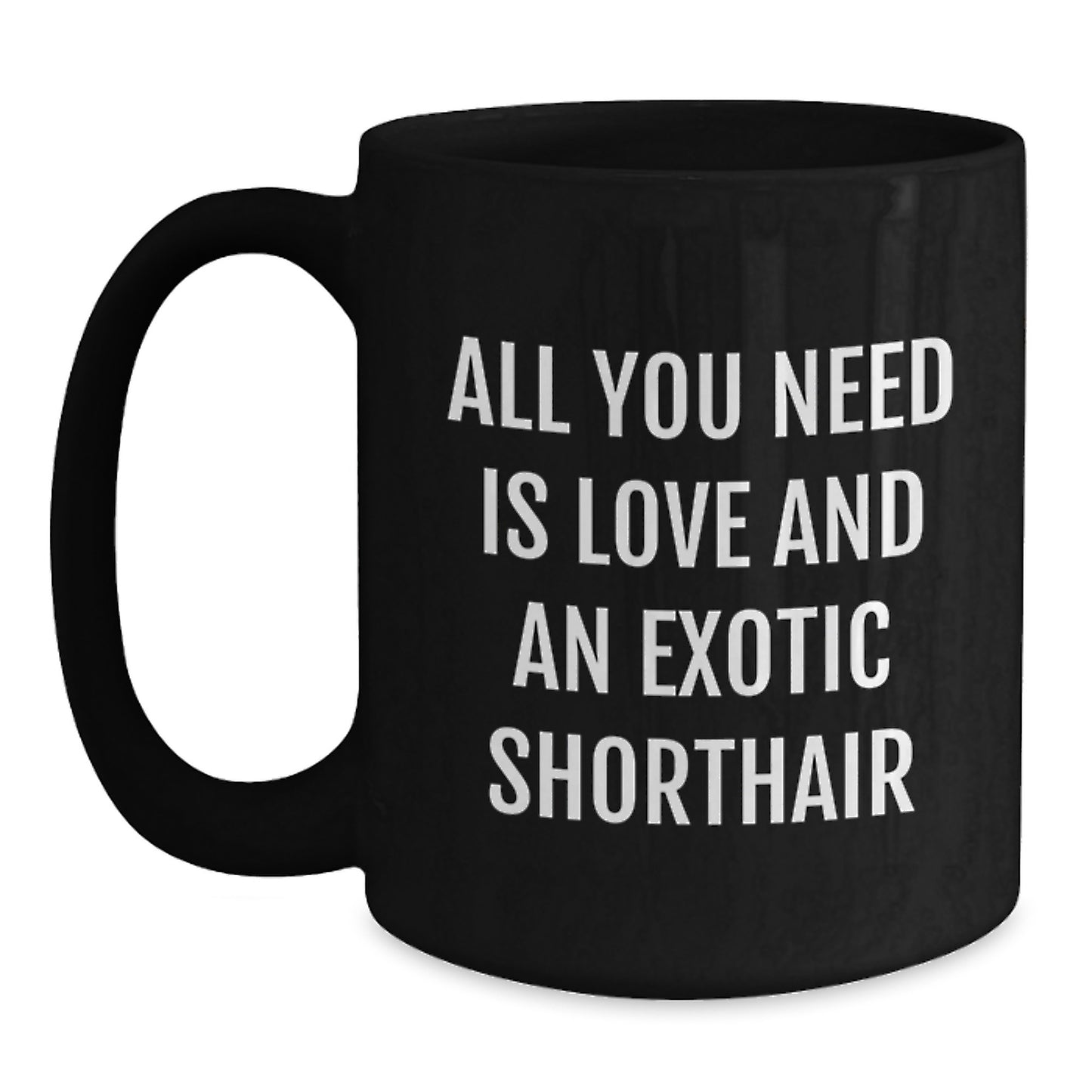 Funny Exotic Shorthair Cat Lovers Gifts from Friends to Family - Birthday Unique Gifts for Exotic Shorthair Cat Enthusiasts - All You Need Is Love And An Exotic Shorthair Black Coffee Mug - Main