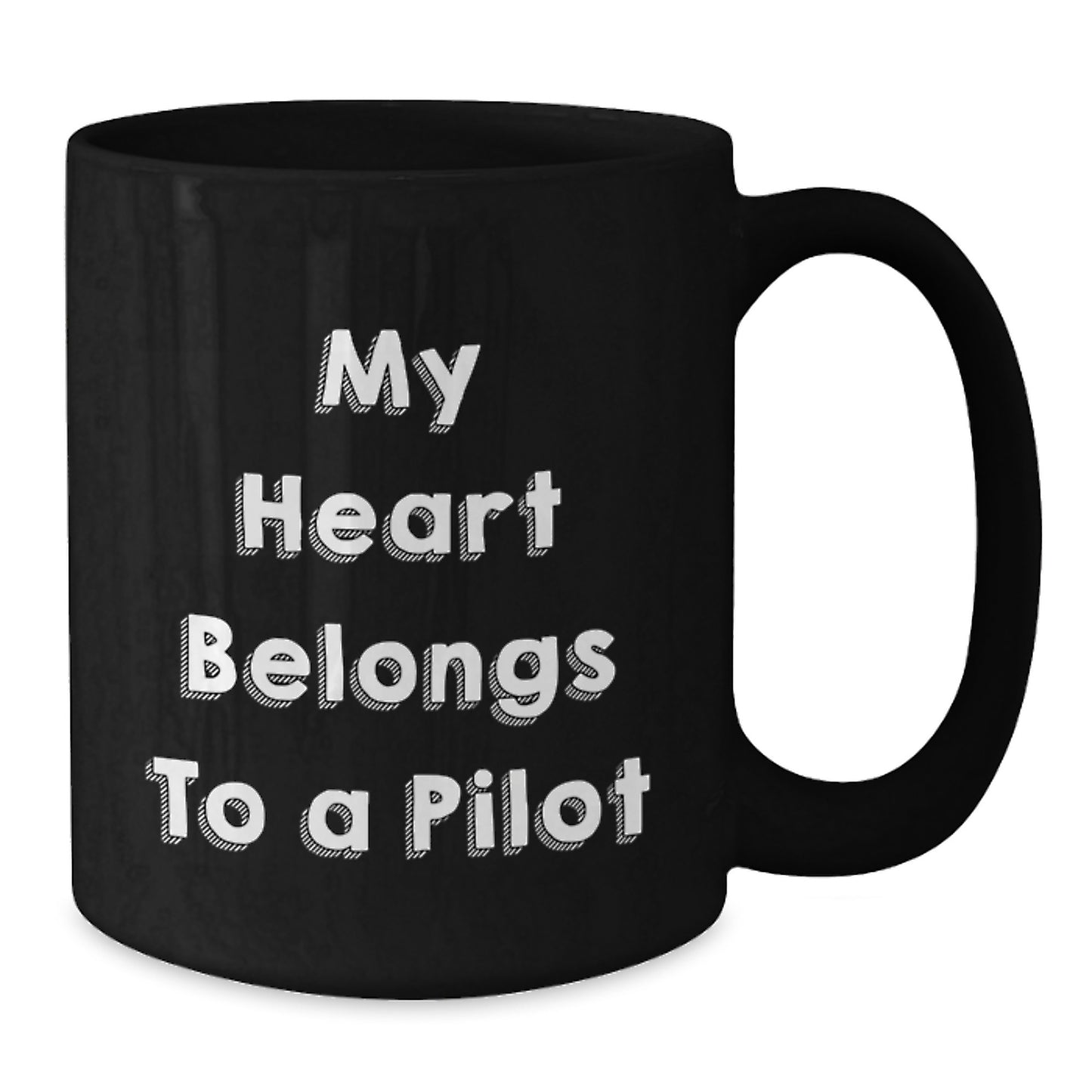 Pilot Gifts, My Heart Belongs To A Pilot Funny Quote, Black Coffee Mug for Birthday, Gifts from Family to Pilot, Gifts for Pilot - Additional