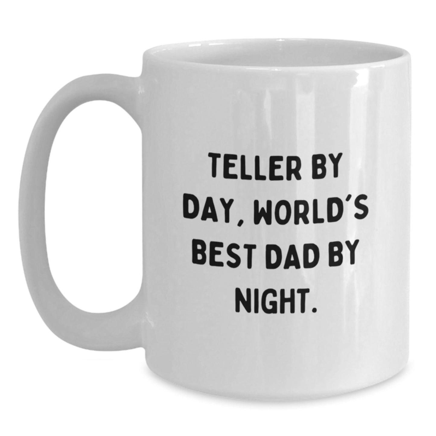 Funny Teller Mugs, Teller By Day, World's Best Dad By Night Gifts for Men, White Coffee Mug, Birthday Unique Presents from Family, Friends, and Coworkers - Main