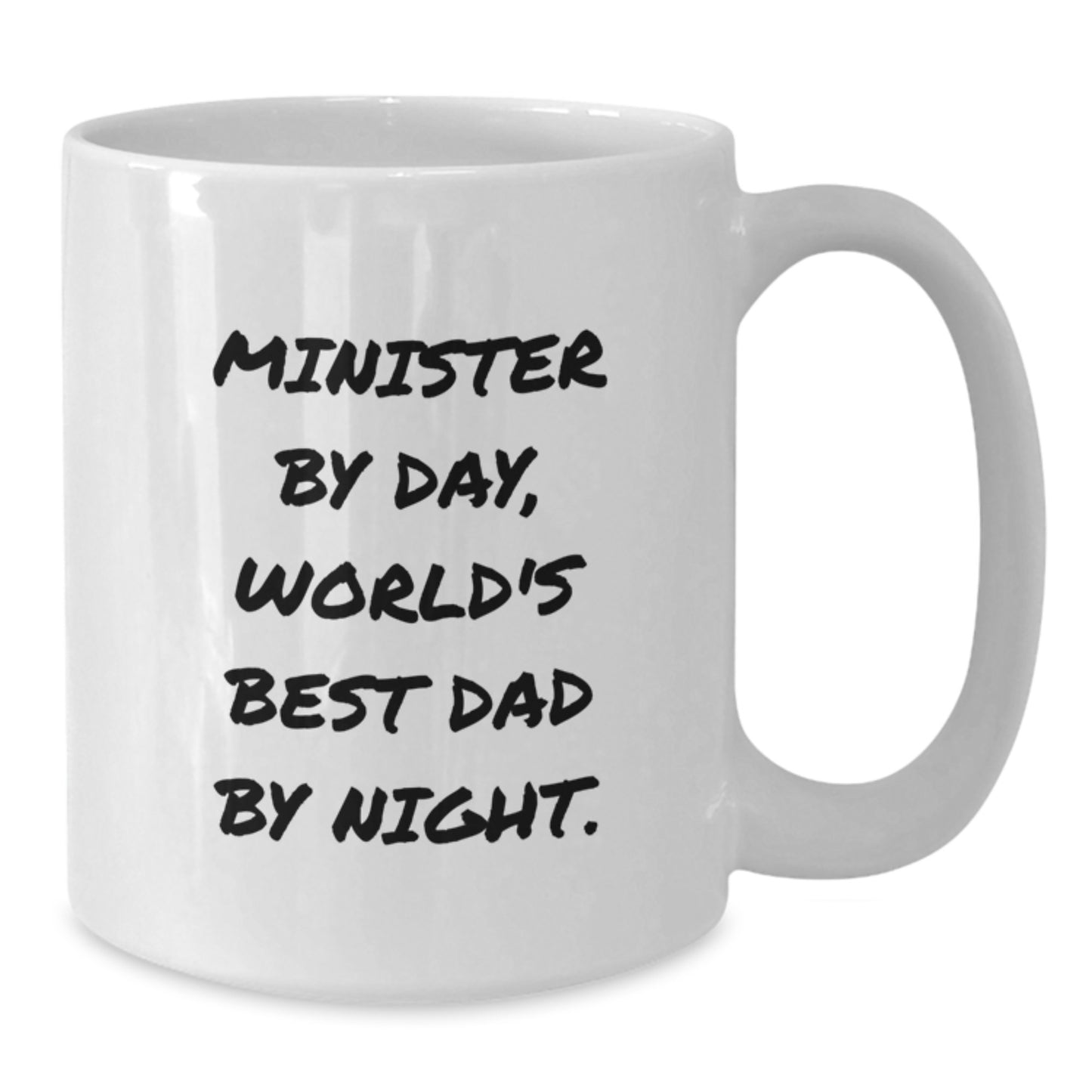 Funny Minister Gifts for Him, White Coffee Mug - Minister By Day, World's Best Dad By Night - Perfect Christmas Unique Gifts from Family, Friends, and Coworkers - Additional