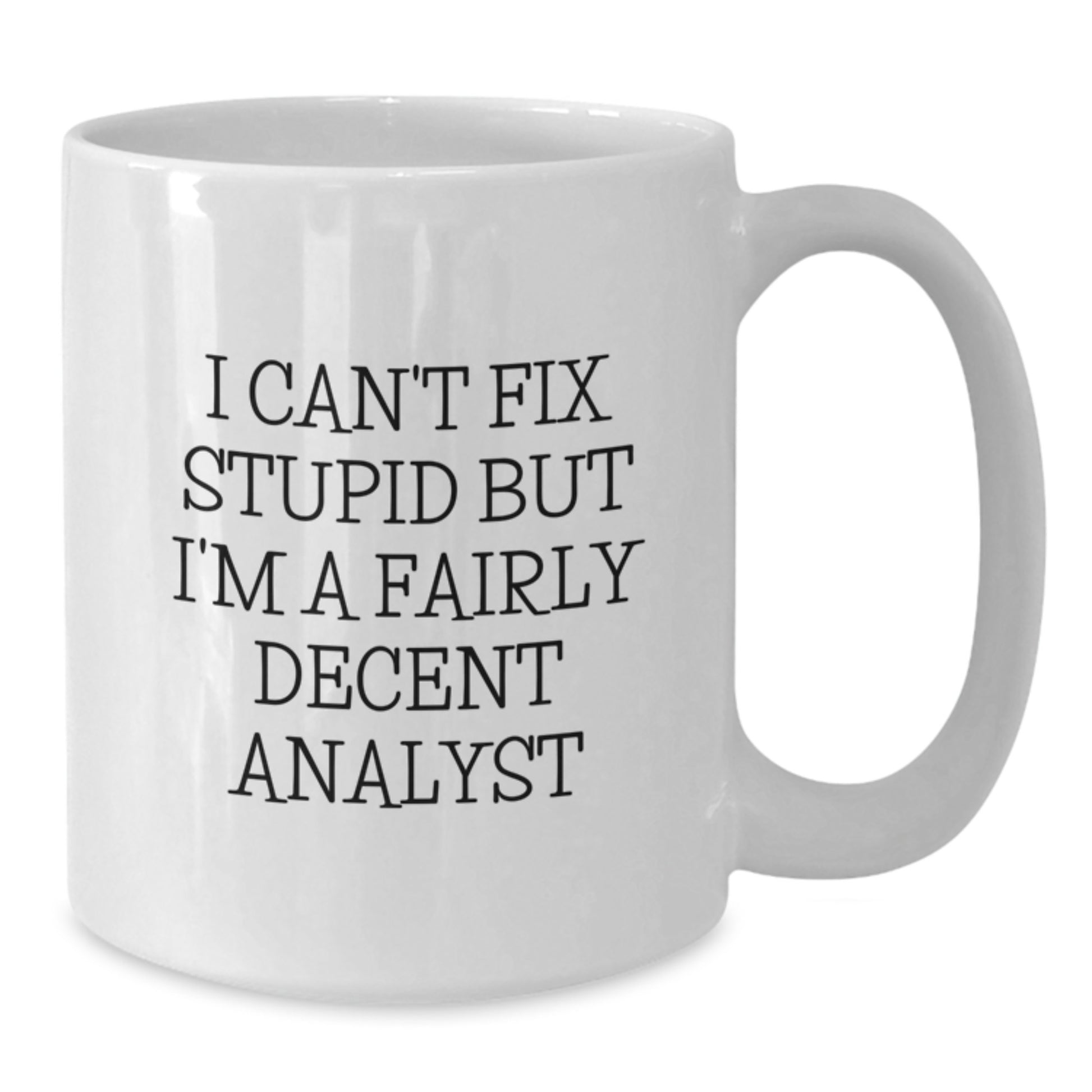 Funny Analyst Gifts, White Coffee Mug, 'I Can't Fix Stupid But I'm A Fairly Decent Analyst' Quote, Birthday Unique Gifts from Friends to Coworkers - Additional