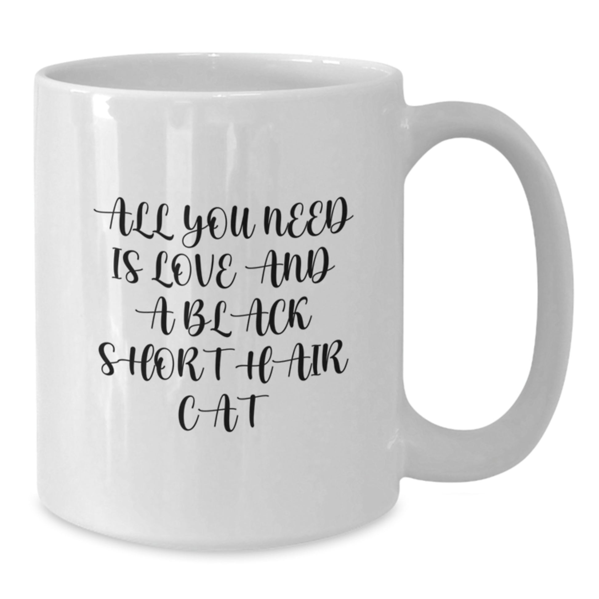 Black Short Hair Cat Lover Gifts from Friends, Christmas Unique Gifts for Men, Women, Family, White Coffee Mug with 'All You Need Is Love And A Black Short Hair Cat' Quote - Additional