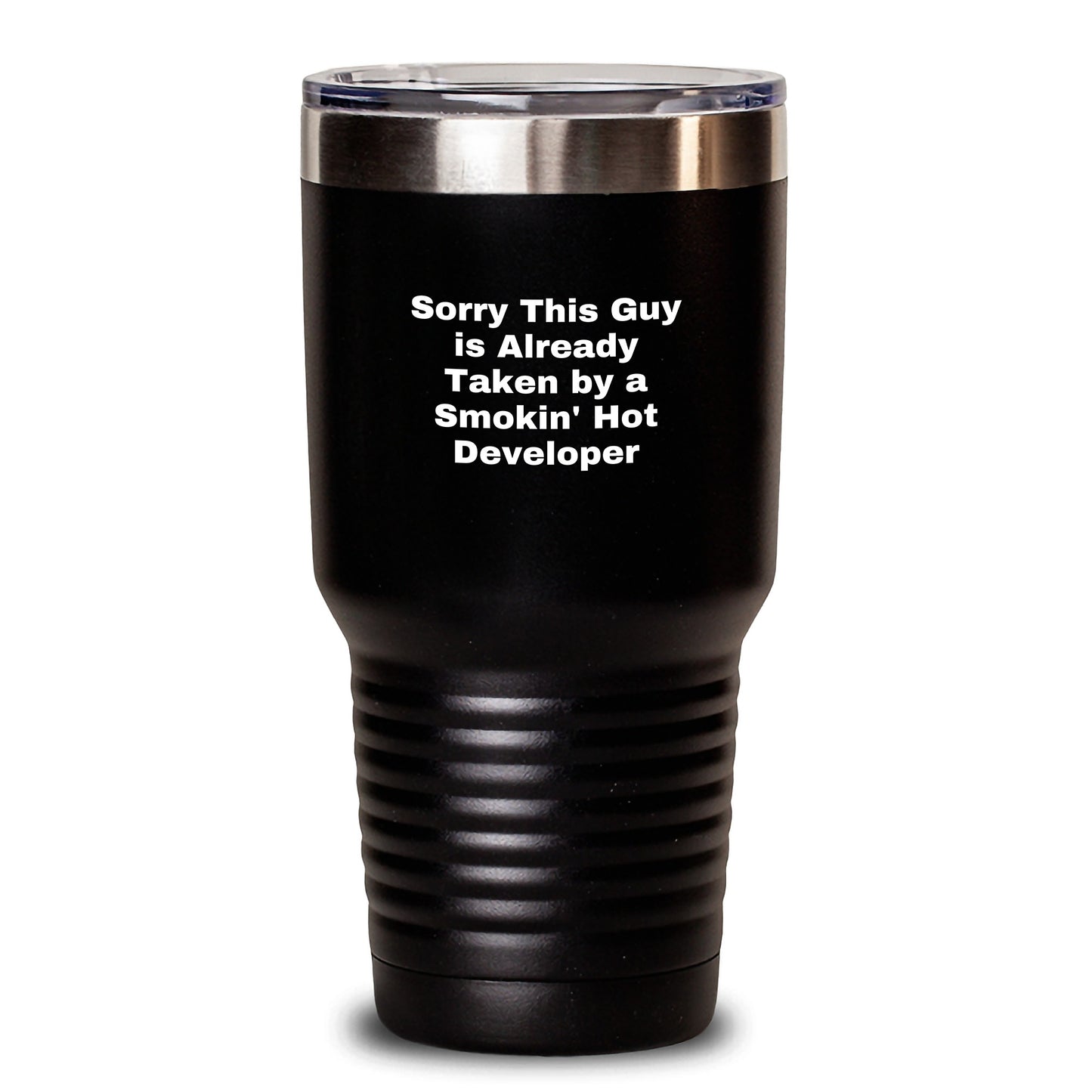 Funny Developer Gifts from Friends - 'Sorry This Guy Is Already Taken' Tumbler for Graduation - 20oz or 30oz Stainless Steel Vacuum Insulated Tumbler - Main