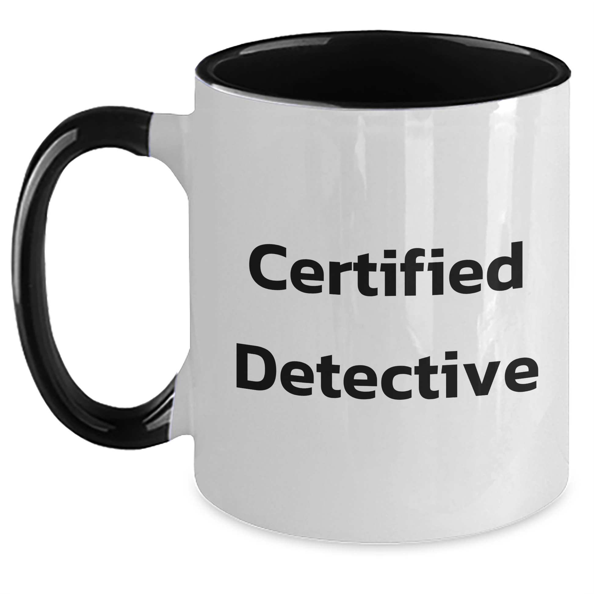 Funny Detective Gifts from Men - Two Tone Coffee Mug for Graduation - 'Certified Detective' Quote, Black and White, Red and White, Navy and White, Pink and White - Main