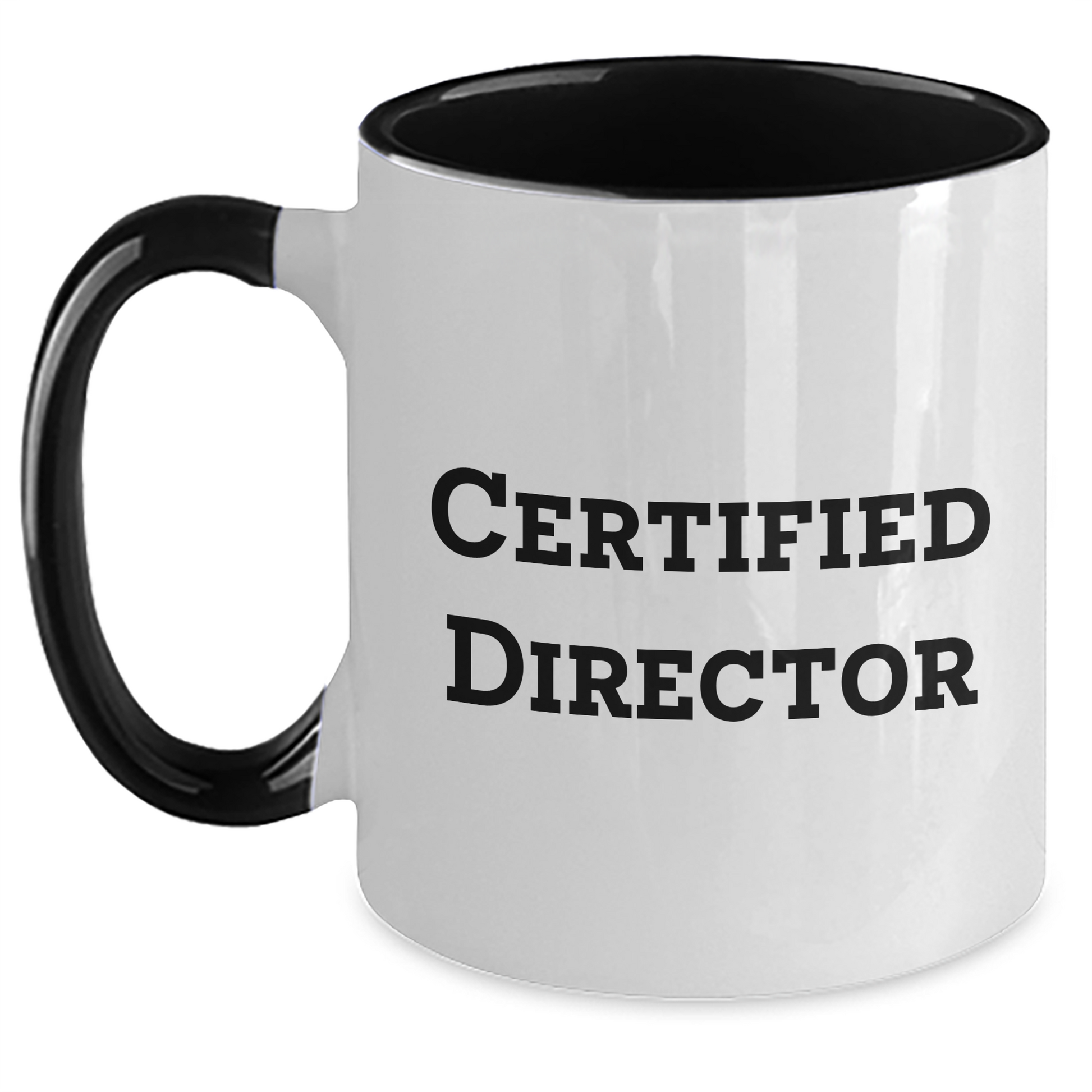 Funny Director Gifts from Friends - Cute Two Tone Coffee Mug for Certified Director's Graduation - Black and White, Red and White, Navy and White, and Pink and White Options - Main