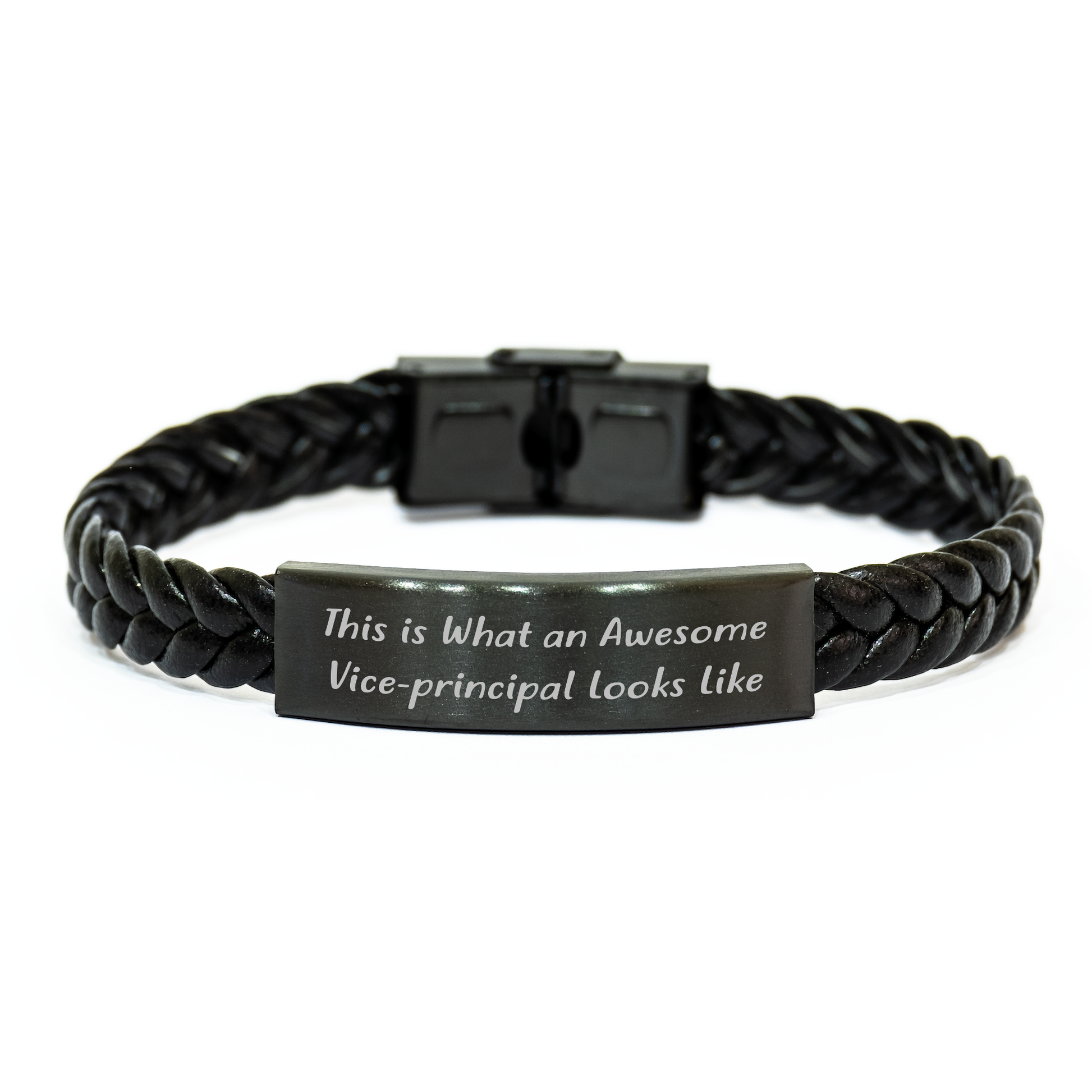 Funny Vice-Principal Gifts for Men - Interlaced Leather Bracelet with Quote 'This Is What An Awesome Vice-Principal Looks Like', Gifts from Friends, Family, Coworkers to Vice-Principal on Graduation - Image 1