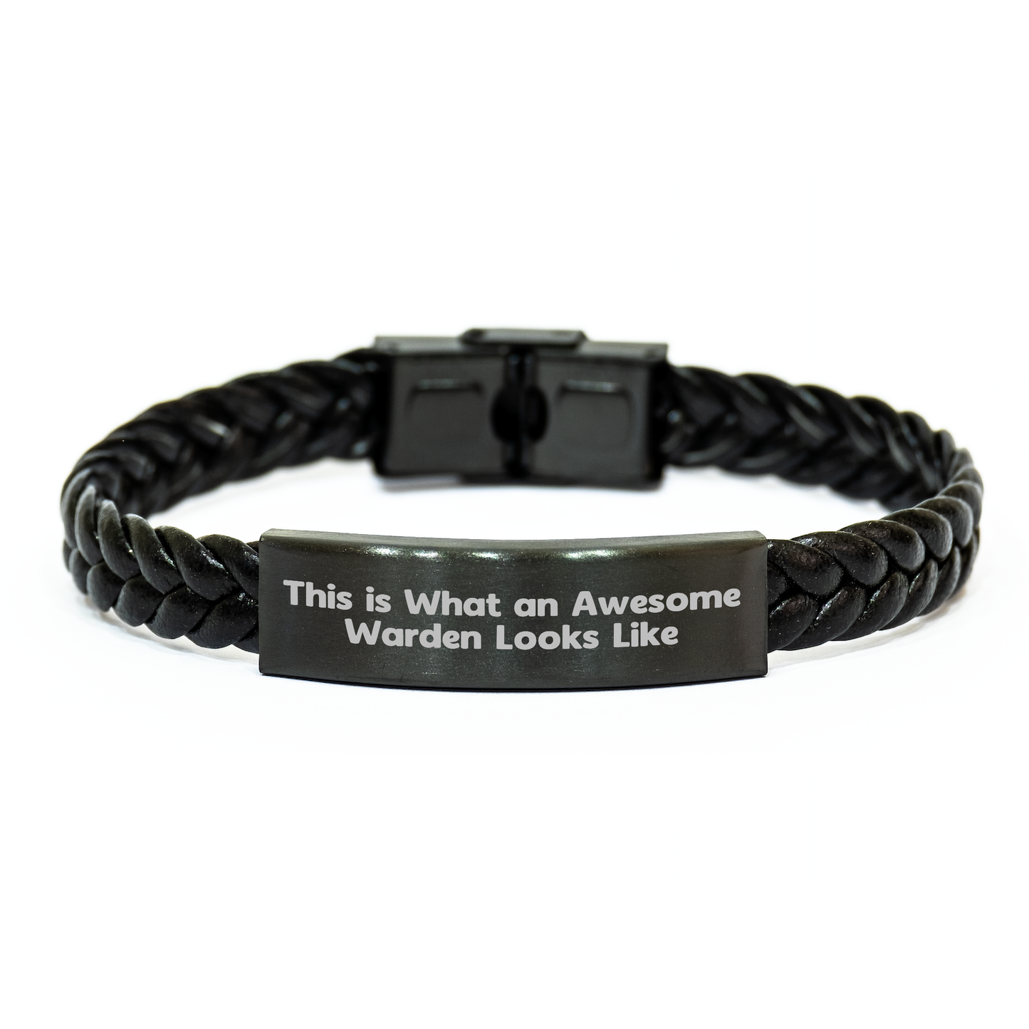 Inspirational Warden Gifts from Friends - Interlaced Leather Bracelet for Men, Women, Graduation, and More - This Is What An Awesome Warden Looks Like - Image 1