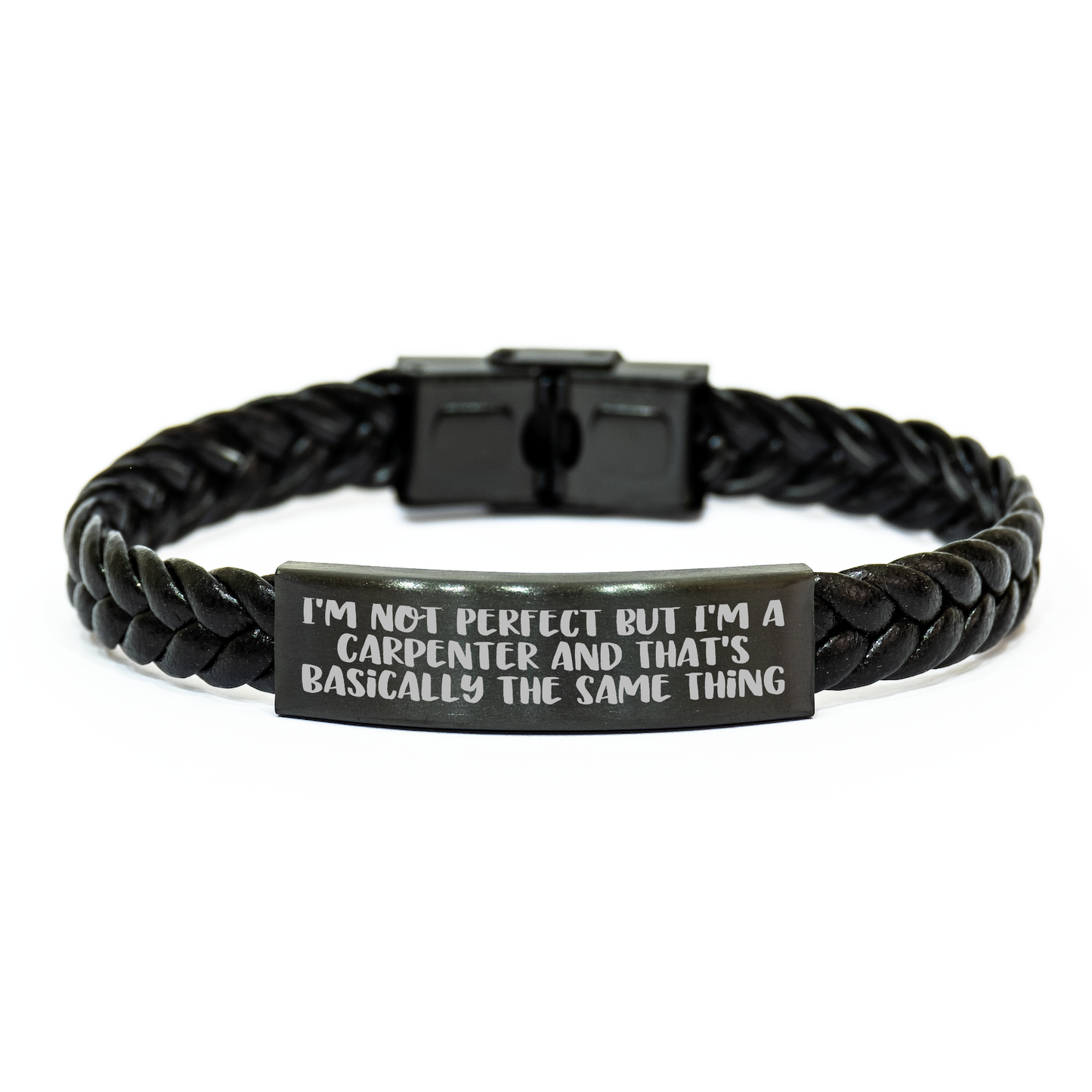 Carpenter's Proud Interlaced Leather Bracelet, Funny Quote Gifts from Friends, Unique Graduation Gifts for Men, Engraved Stainless Steel, PU Leather, 7.87 inches - Image 1