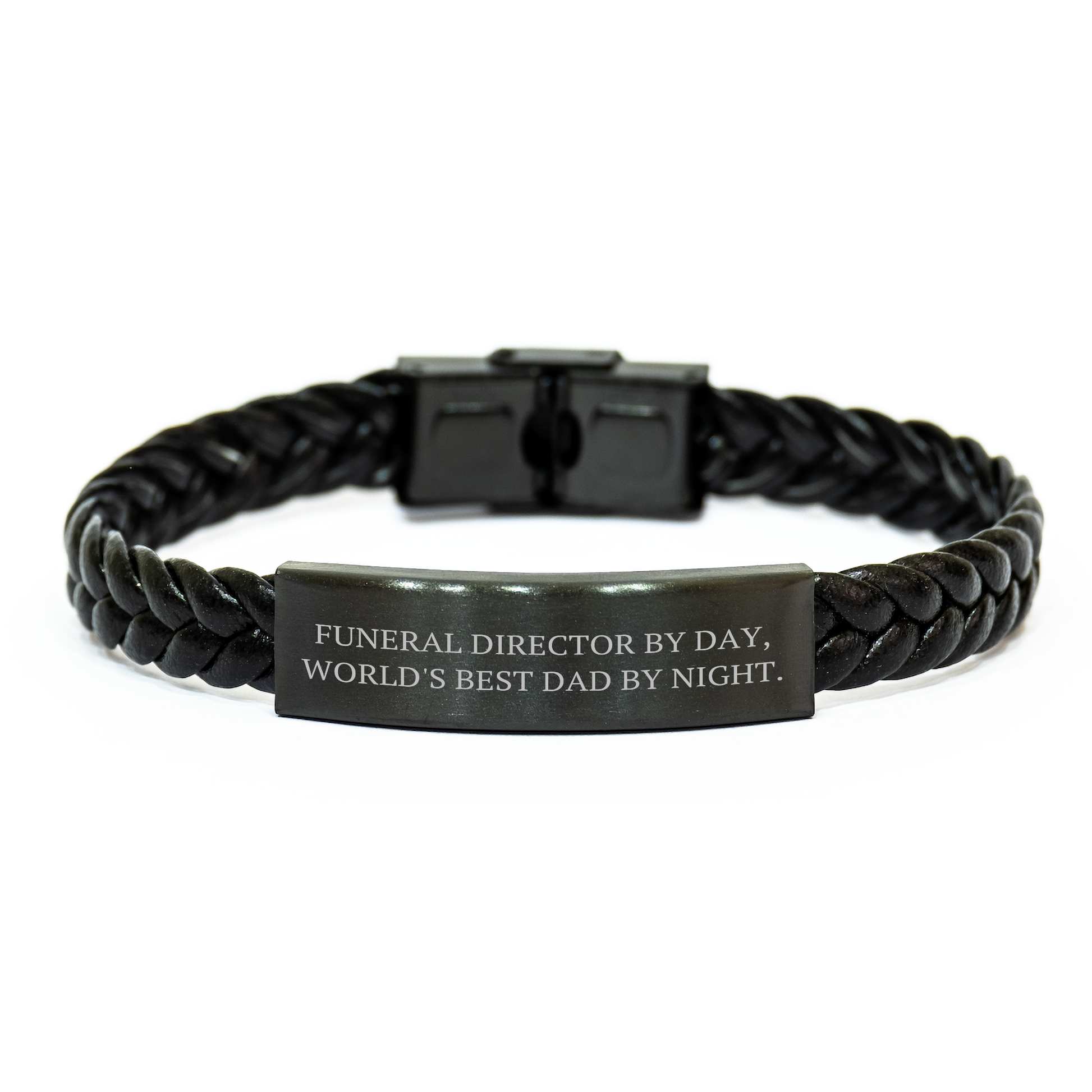 Funeral Director Gifts from Men, Inspirational Interlaced Leather Bracelet for Funeral Director By Day, World's Best Dad By Night, Unique Graduation Gifts for Men - Image 1