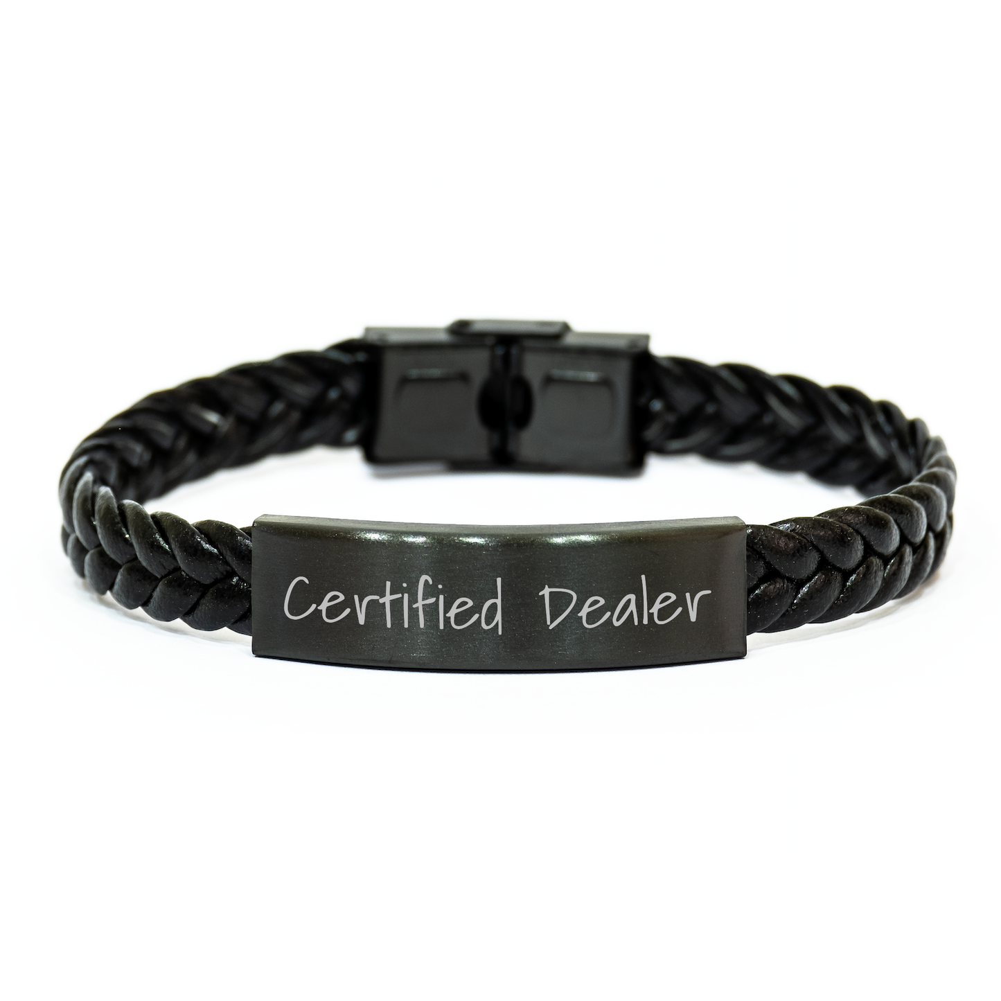 Funny Dealer Gifts from Friends - Interlaced Leather Bracelet for Graduation, Certified Dealer, Stainless Steel and PU Leather, 7.87 inches, Engraved - Image 1