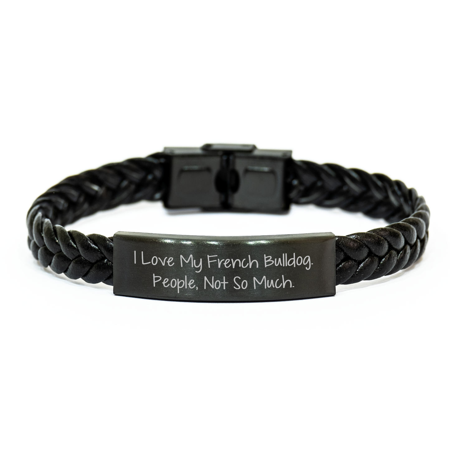 French Bulldog Lover's Gifts from Men - 'I Love My French Bulldog. People, Not So Much.' Interlaced Leather Bracelet for Women, Friends, and Family Graduation Unique Gifts - Image 1