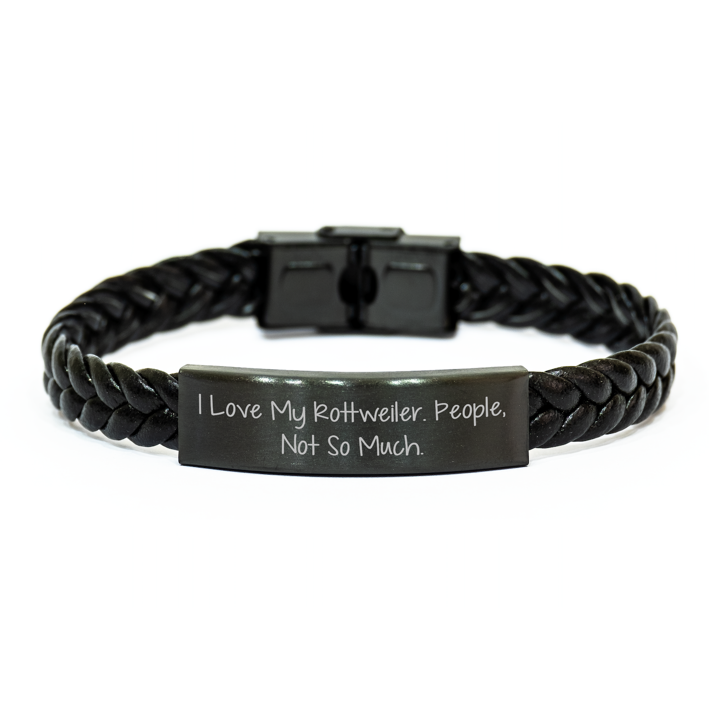Rottweiler Dog Lovers' Humorous Gifts for Men Friends Family - Interlaced Leather Bracelet - 'I Love My Rottweiler. People, Not So Much.' - Image 1