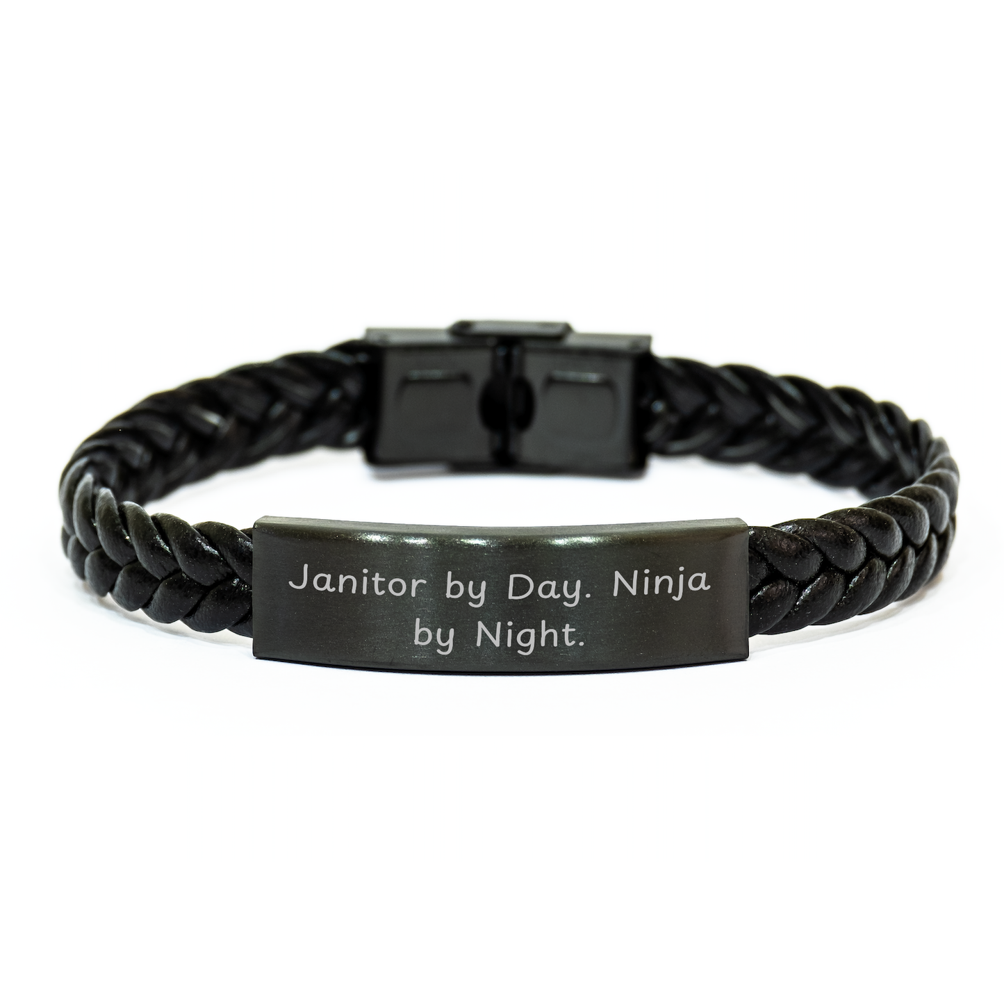 Inspirational Janitor Gifts, Interlaced Leather Bracelet, 'Janitor By Day. Ninja By Night.' Quote, Graduation Unique Gifts from Friends - Image 1