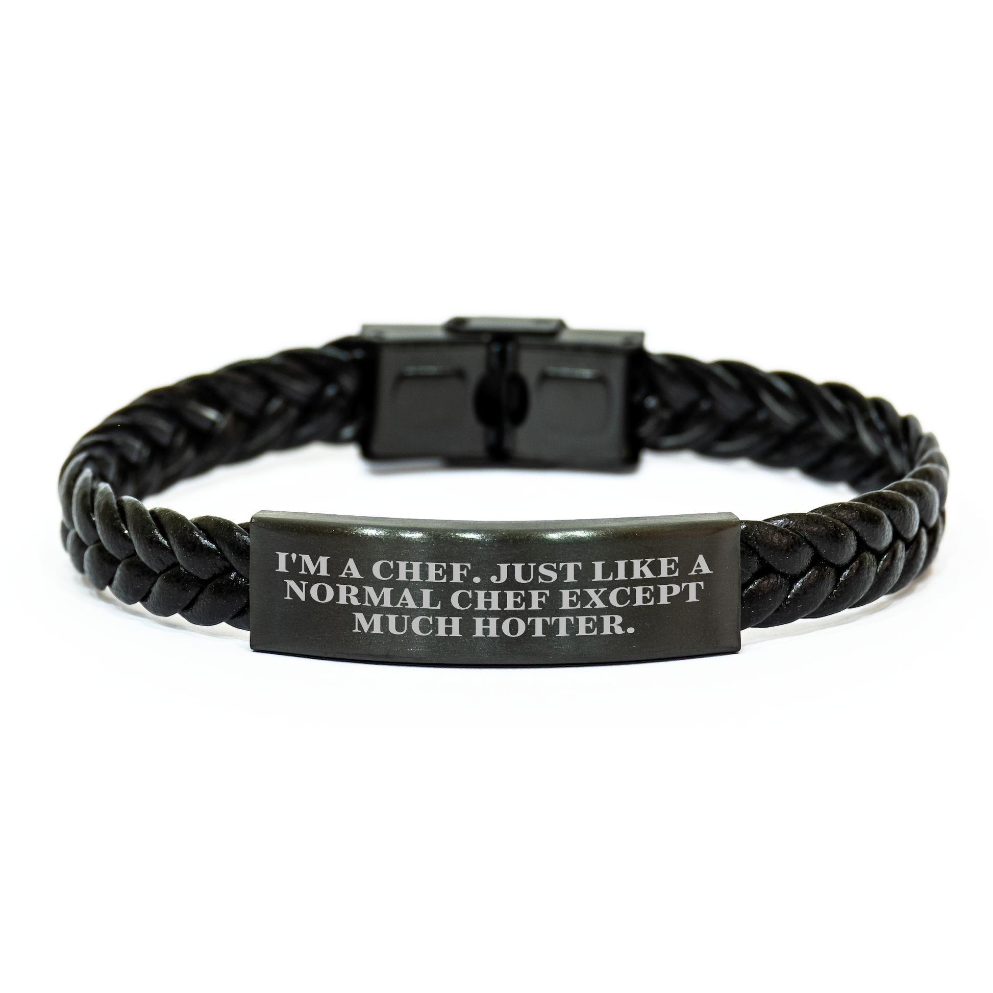 Chef's Hot Gift, Funny Quote Interlaced Leather Bracelet for Men, Women, Friends, Coworkers, Family, Graduation Unique Gifts from I'm A Chef. Just Like A Normal Chef Except Much Hotter. - Image 1