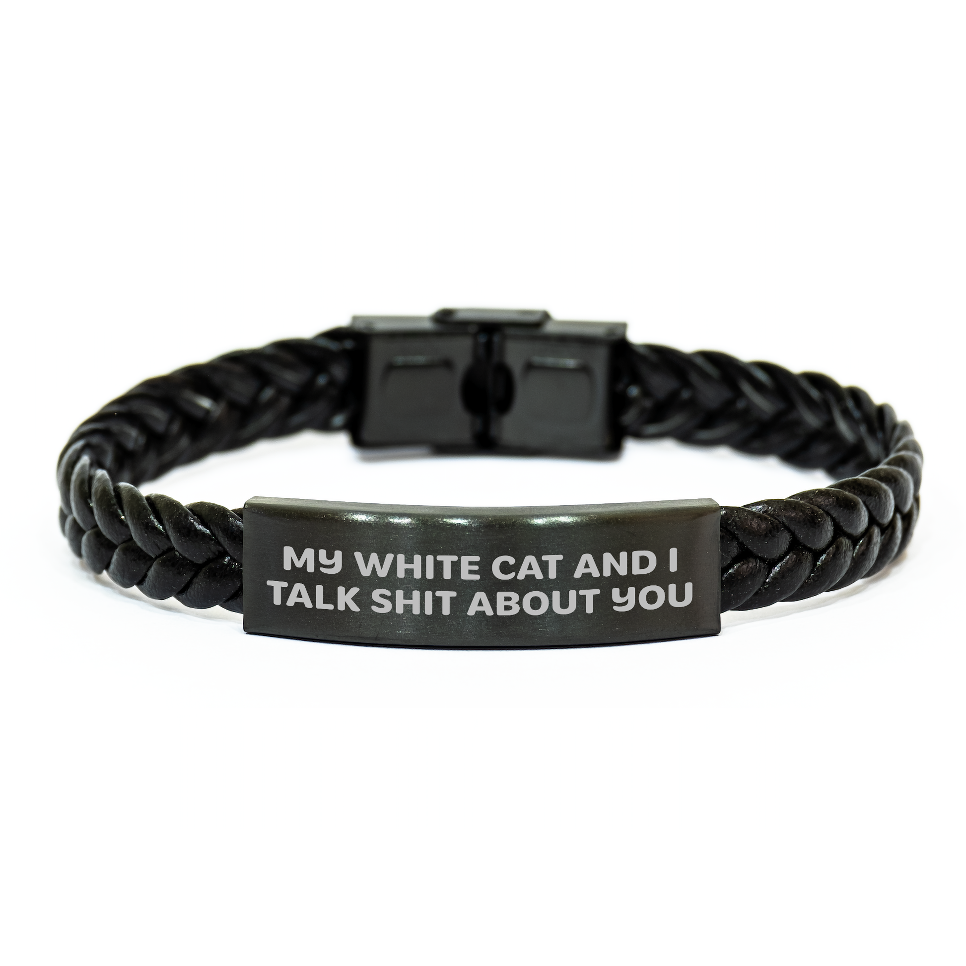Funny White Cat Gifts for Men from My White Cat And I Talk Shit About You Interlaced Leather Bracelets Graduation Unique Gifts for Friends - Image 1