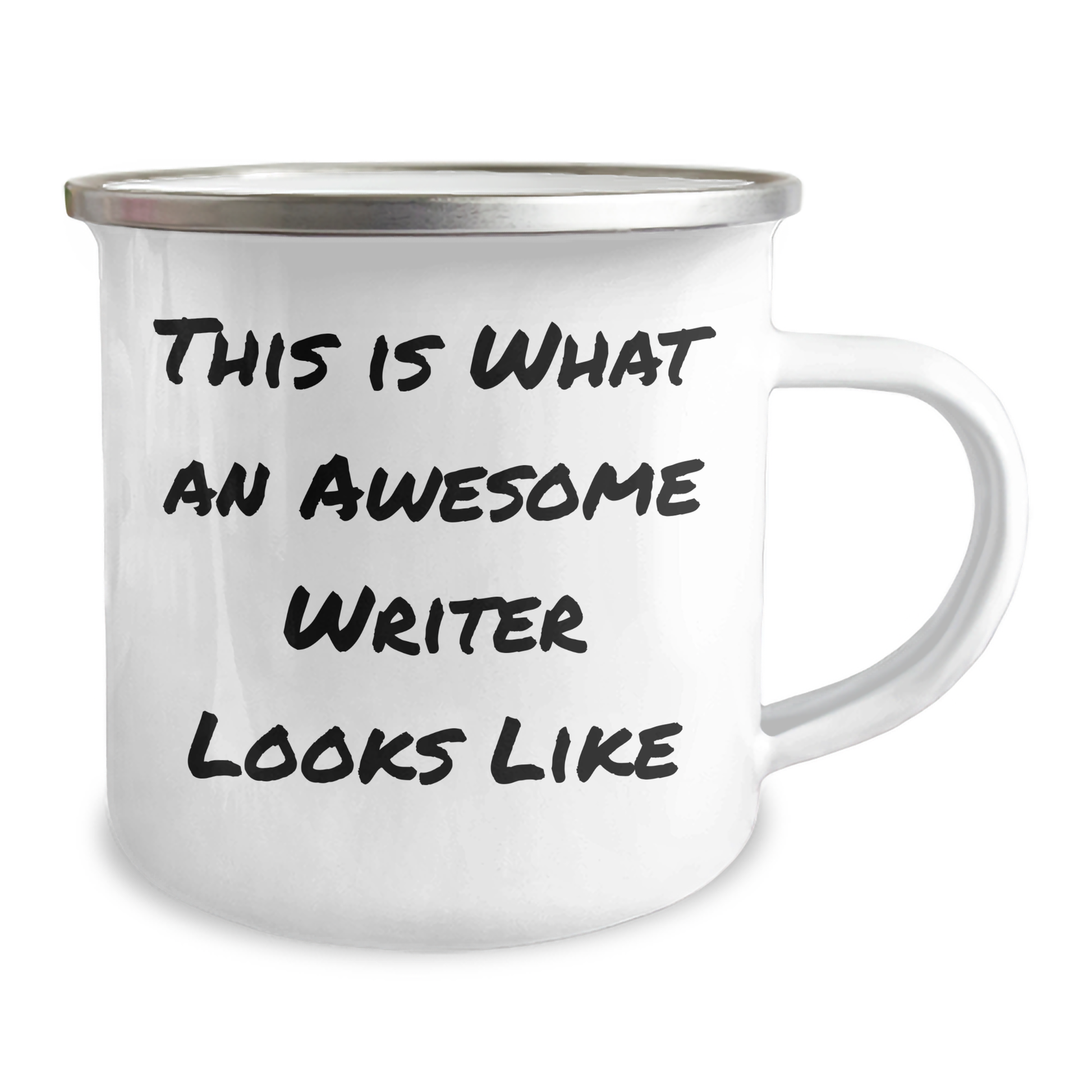 Writer's Inspirational Gifts from Friends for Graduation, 'This Is What An Awesome Writer Looks Like' Quote on Camping Mug, 12 oz Stainless Steel with Enamel Finish - Image 2