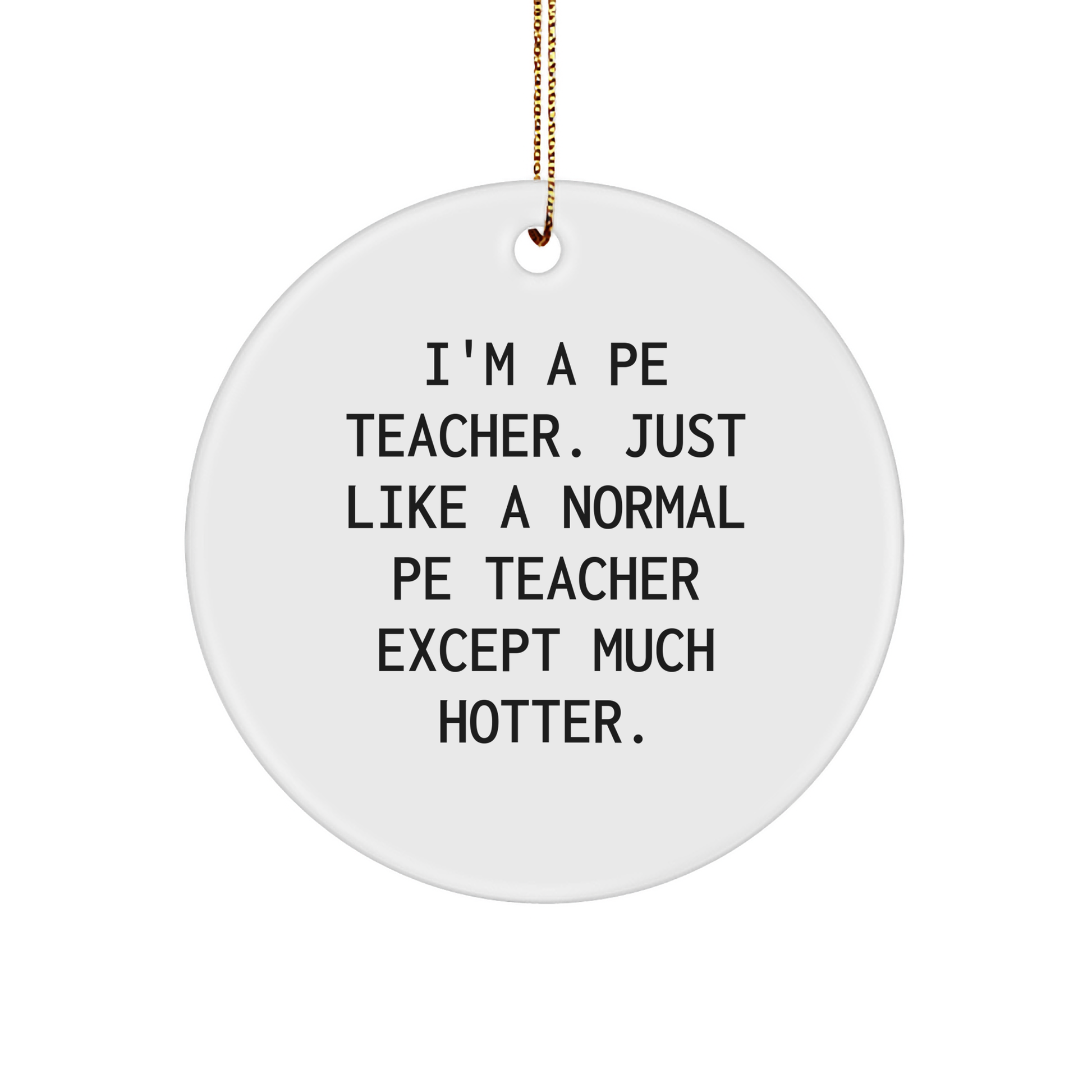 Funny PE Teacher Gifts from Friends for Christmas - 'I'm A PE Teacher' Circle Ornament, Unique and Hotter than Normal - Image 1