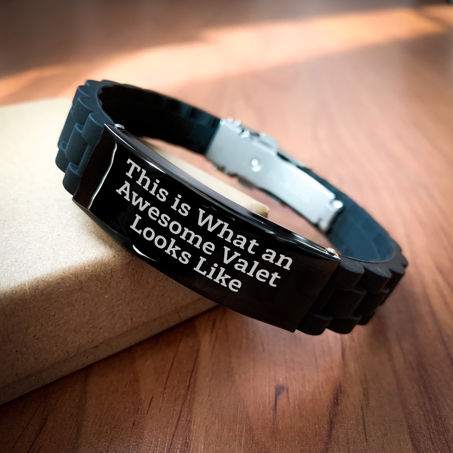Funny Valet Gifts from Men to Friends, Inspirational Quote, Glide lock Clasp Adjustable Black Stainless Steel Silicone Bracelet for Valet, Unique Graduation Gifts for Him - Image 2