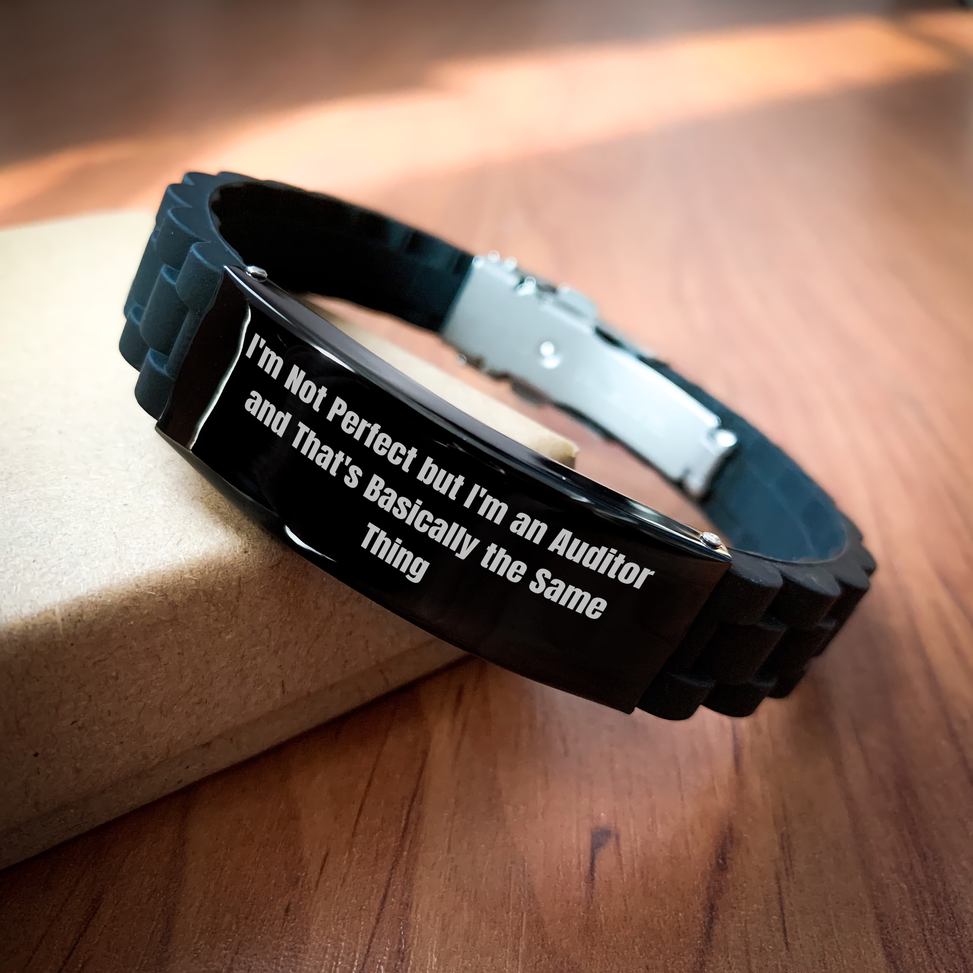 Auditor Gifts, Funny Quote Jewelry, Glide lock Clasp Black Stainless Steel Silicone Adjustable Graduation Gift from Friends to Auditor, Perfect for Men Women Coworkers Family - Image 2