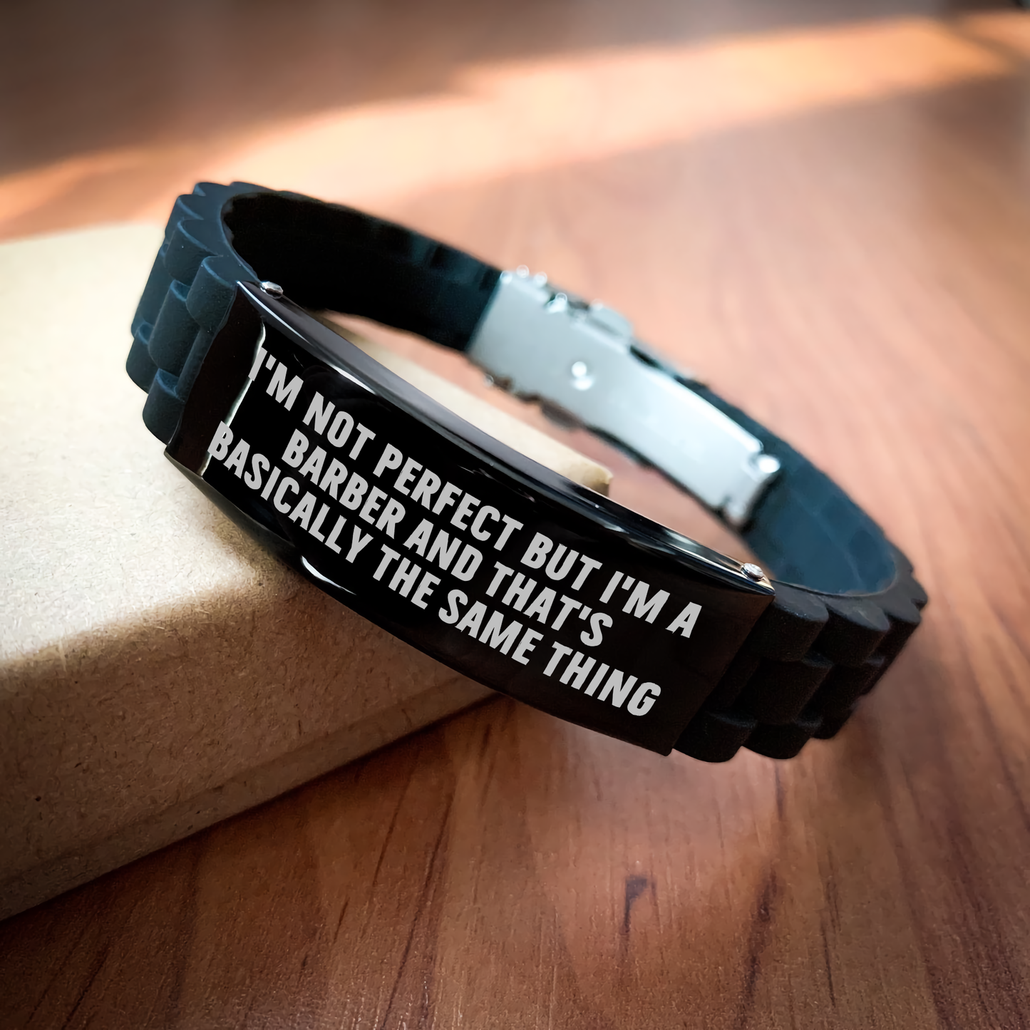 Funny Barber Gifts from Friends for Men, I'm Not Perfect But I'm A Barber And That's Basically The Same Thing, Glide lock Clasp Bracelet for Graduation - Image 2