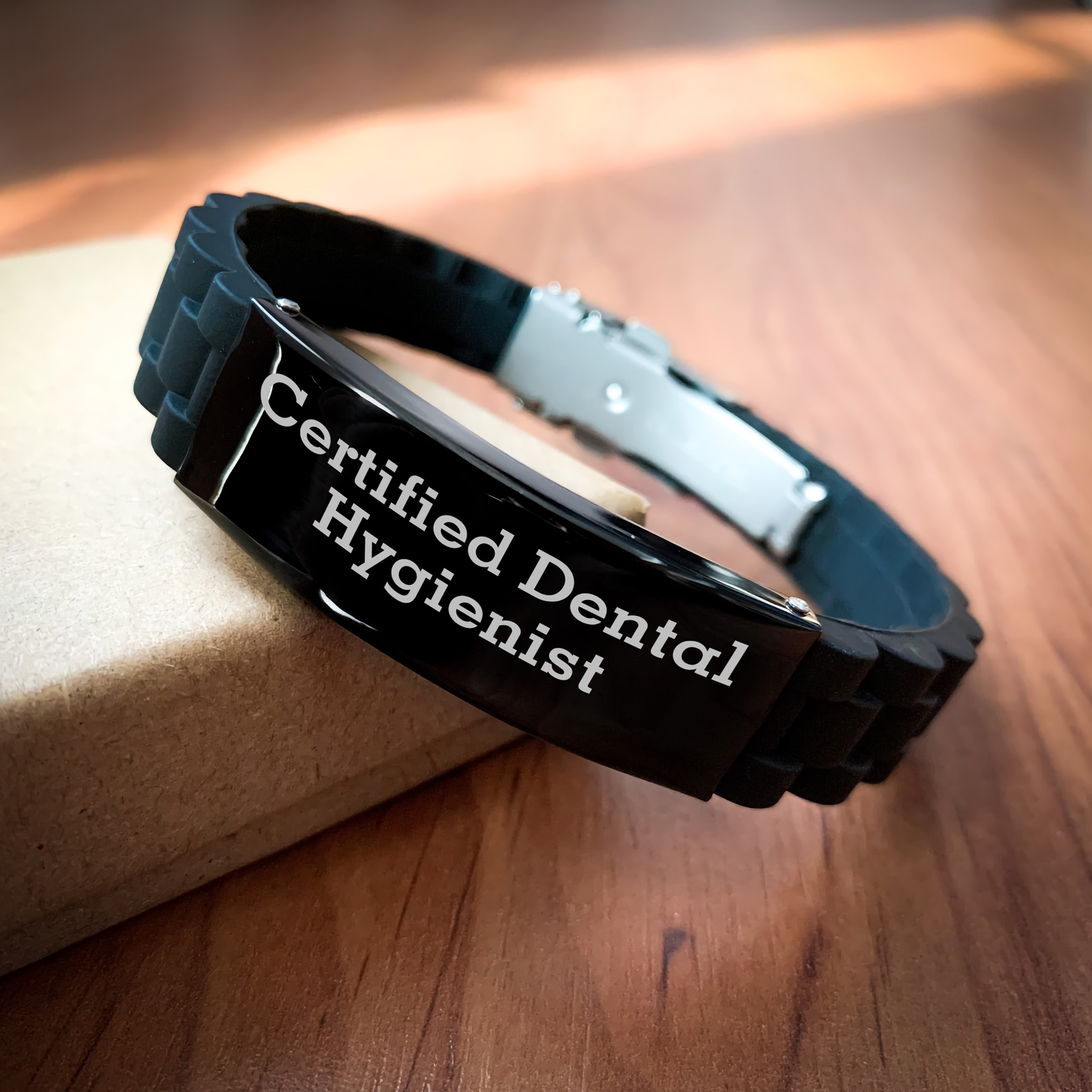 Funny Certified Dental Hygienist Gifts from Friends - Glide lock Clasp Black Stainless Steel Silicone Adjustable Graduation Unique Gifts for Dental Hygienist - Image 2
