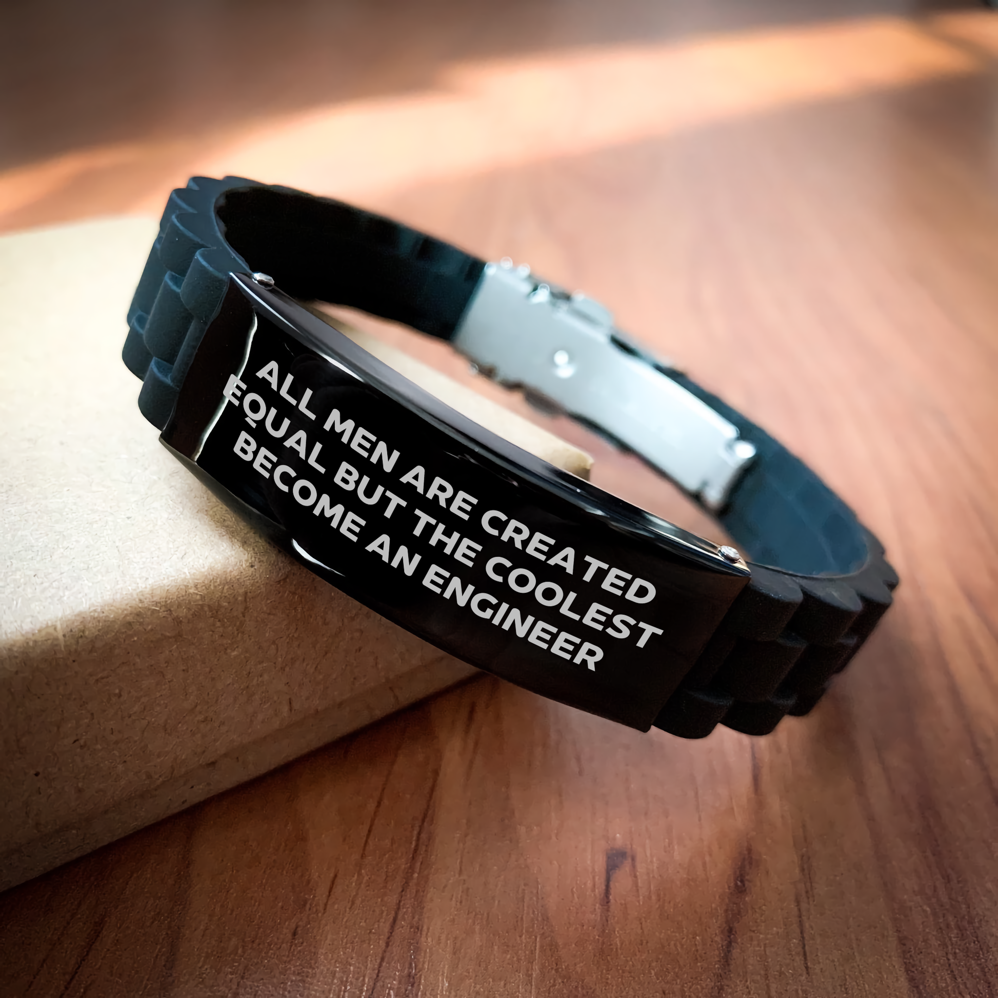 Engineer Gifts, Funny Quote Inspired Glide lock Clasp Black Stainless Steel Silicone Adjustable Graduation Gifts from Men, for Engineer Friends and Family - Image 2