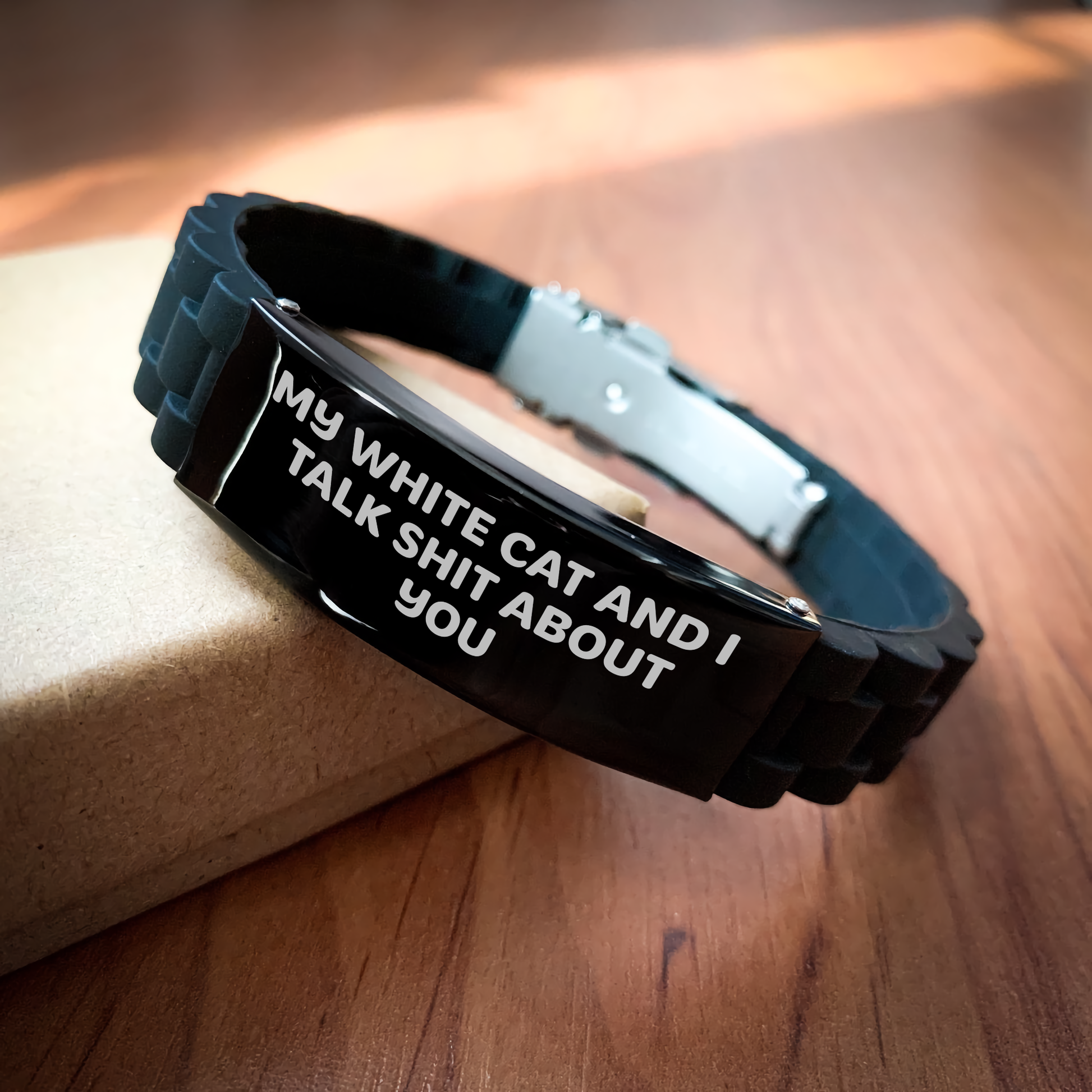 Funny White Cat Gifts from Friends for Graduation Unique White Cat Lovers Glide lock Clasp Bracelet - Image 2