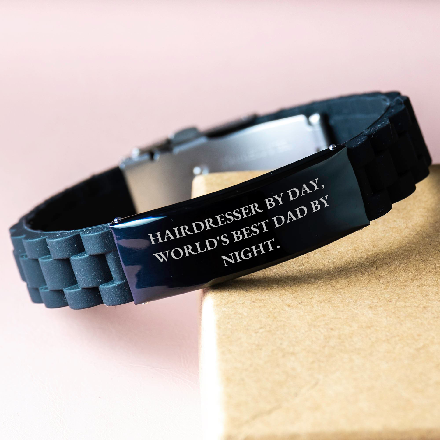 Hairdresser Gifts from Dad - Funny Quote Glide lock Clasp Bracelet, Adjustable for Hairdresser By Day, World's Best Dad By Night. Gifts for Hairdresser Men - Image 3