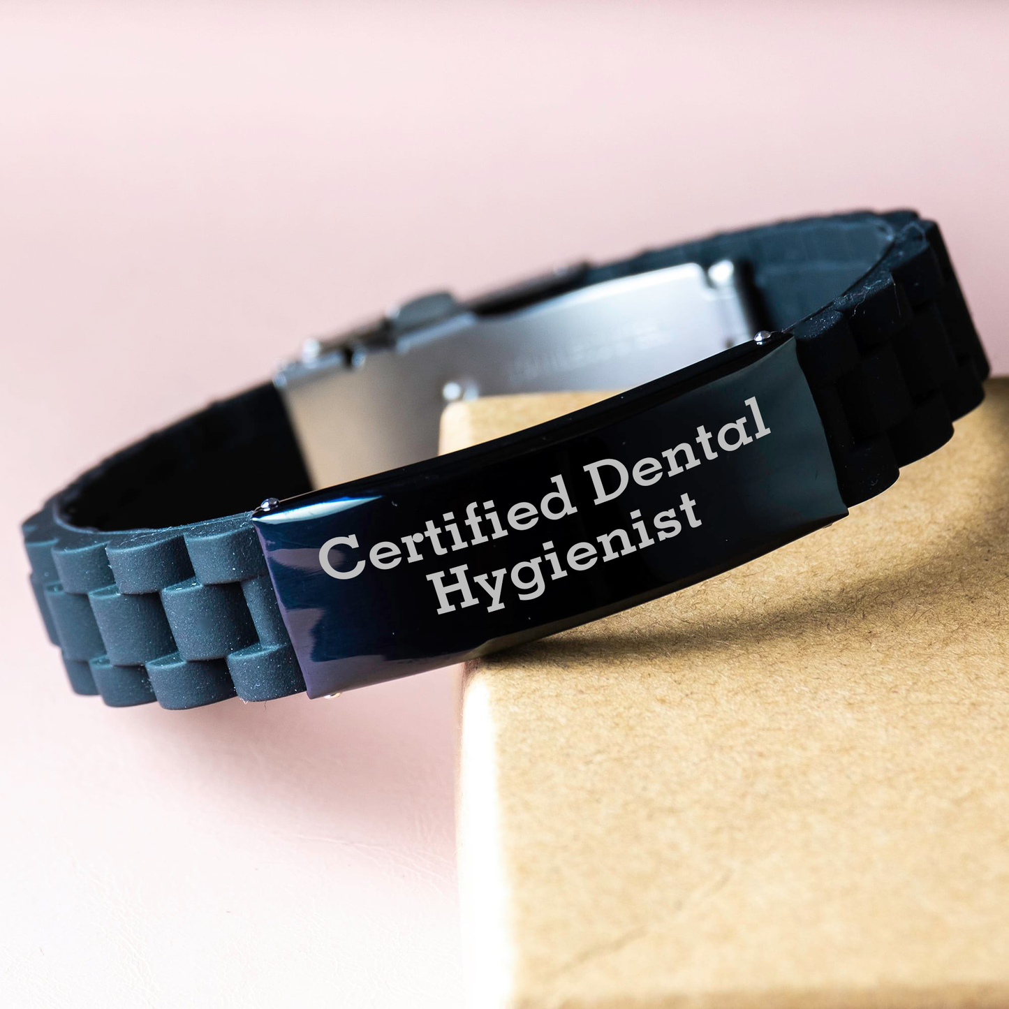 Funny Certified Dental Hygienist Gifts from Friends - Glide lock Clasp Black Stainless Steel Silicone Adjustable Graduation Unique Gifts for Dental Hygienist - Image 3