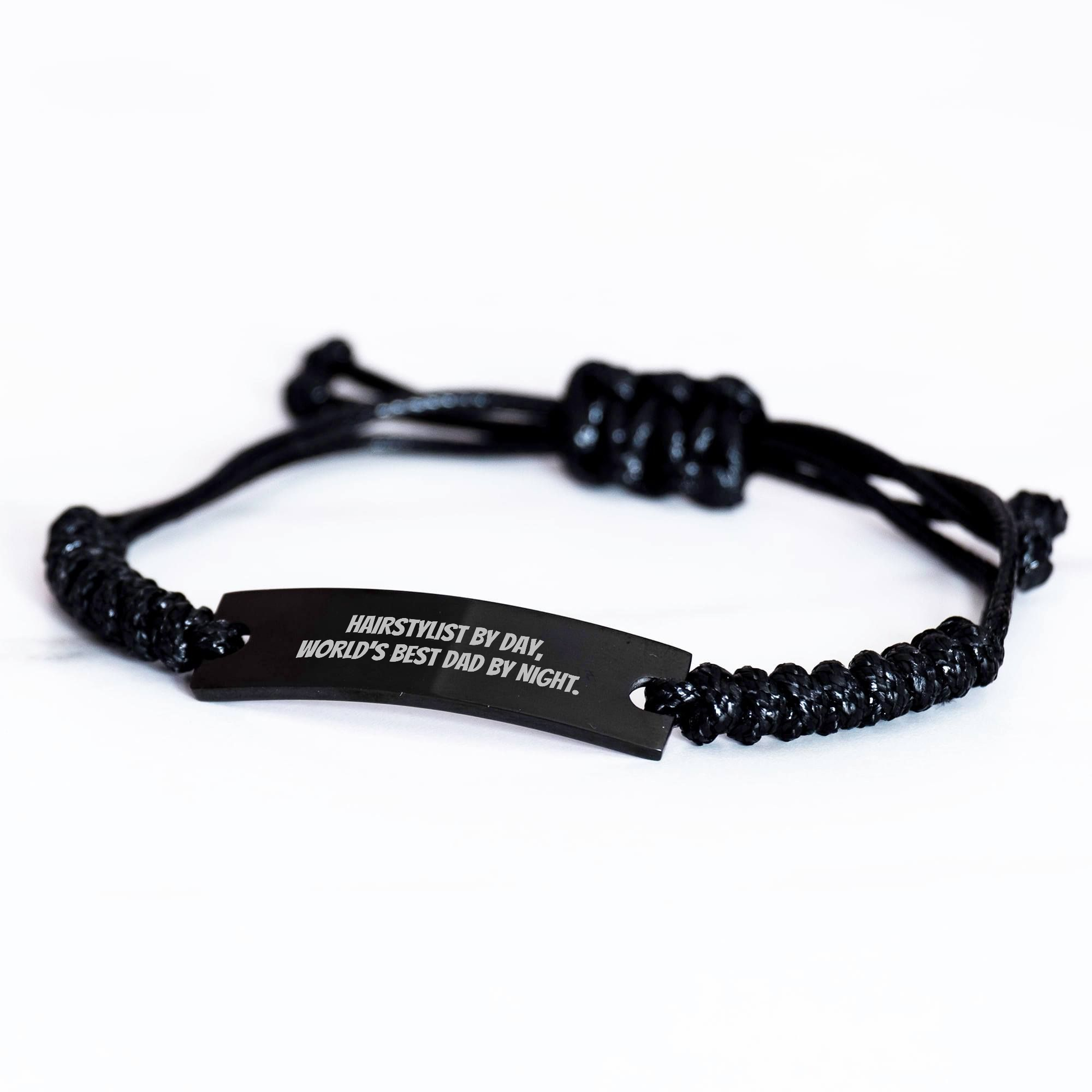 Hairstylist Gifts from Friends - Funny Quote Rope Bracelet for Graduation, Adjustable Black Stainless Steel with Interlaced Rope, Engraved Part - Image 2