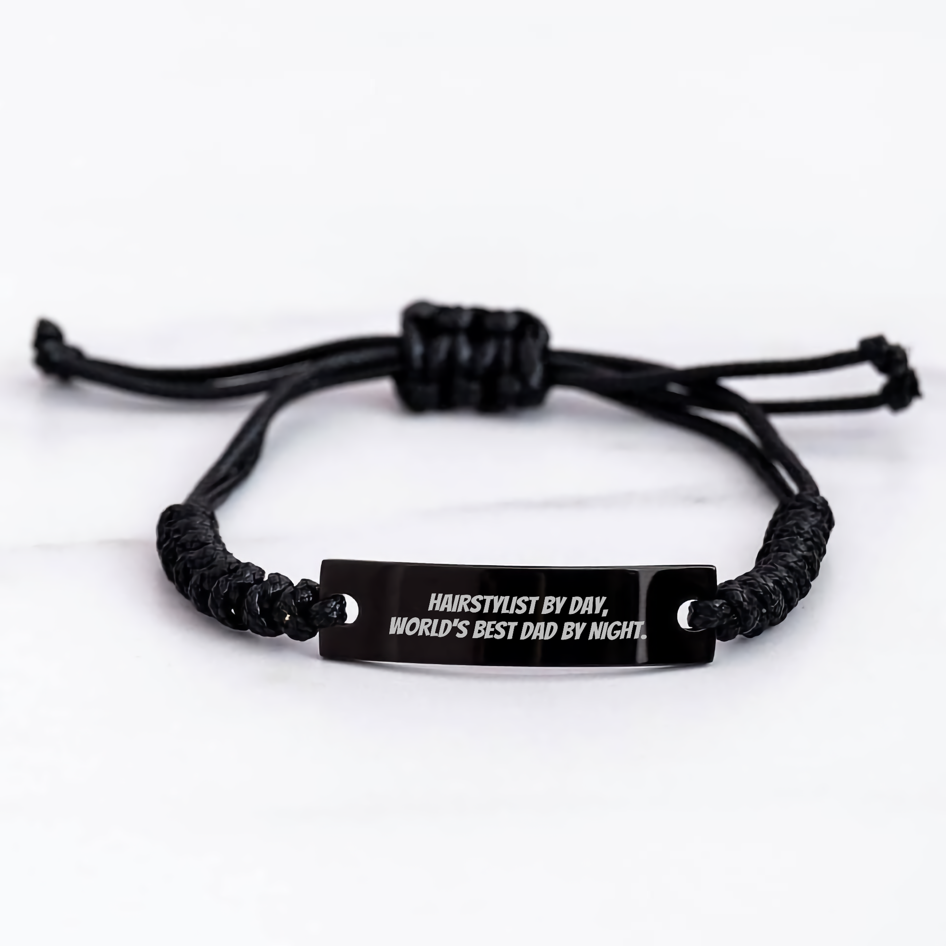 Hairstylist Gifts from Friends - Funny Quote Rope Bracelet for Graduation, Adjustable Black Stainless Steel with Interlaced Rope, Engraved Part - Image 3