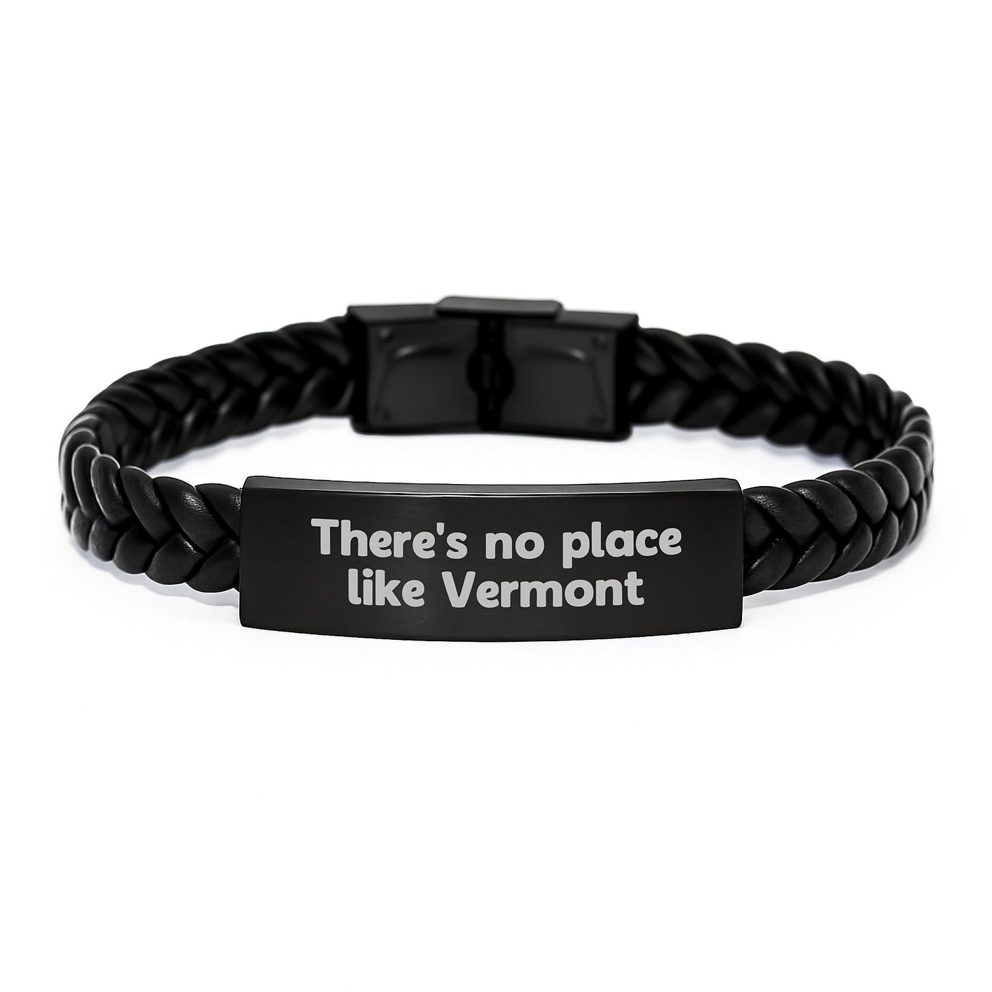 Vermont Gifts for Graduates, Interlaced Leather Bracelet with Quote 'There's No Place Like Vermont', Gifts from Family to Friends - Image 1
