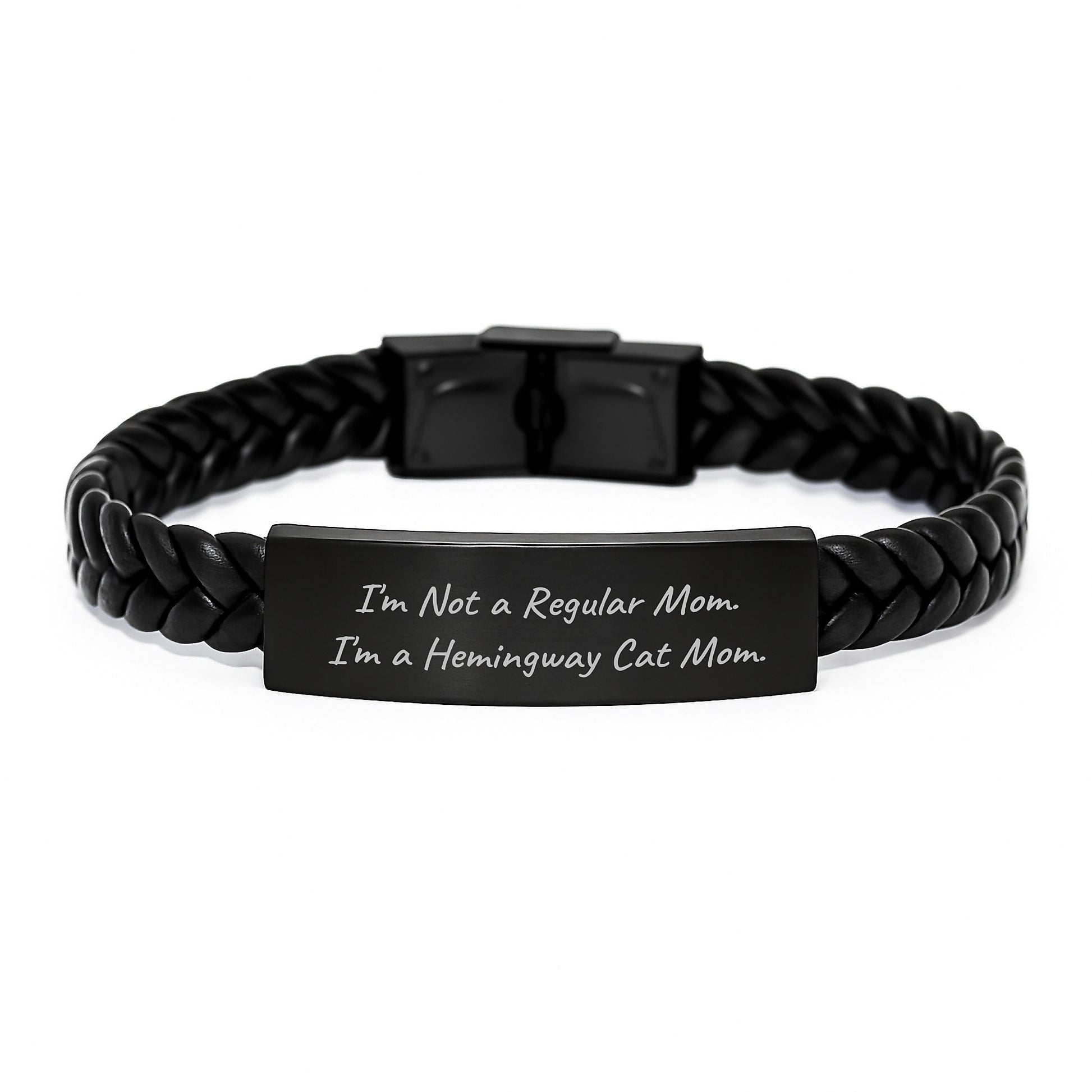 Hemingway Cat Mom Funny Gifts for Her, Interlaced Leather Bracelet with Quote I'm Not A Regular Mom. I'm A Hemingway Cat Mom. for Graduation Unique Gifts from Friends to Family - Image 1
