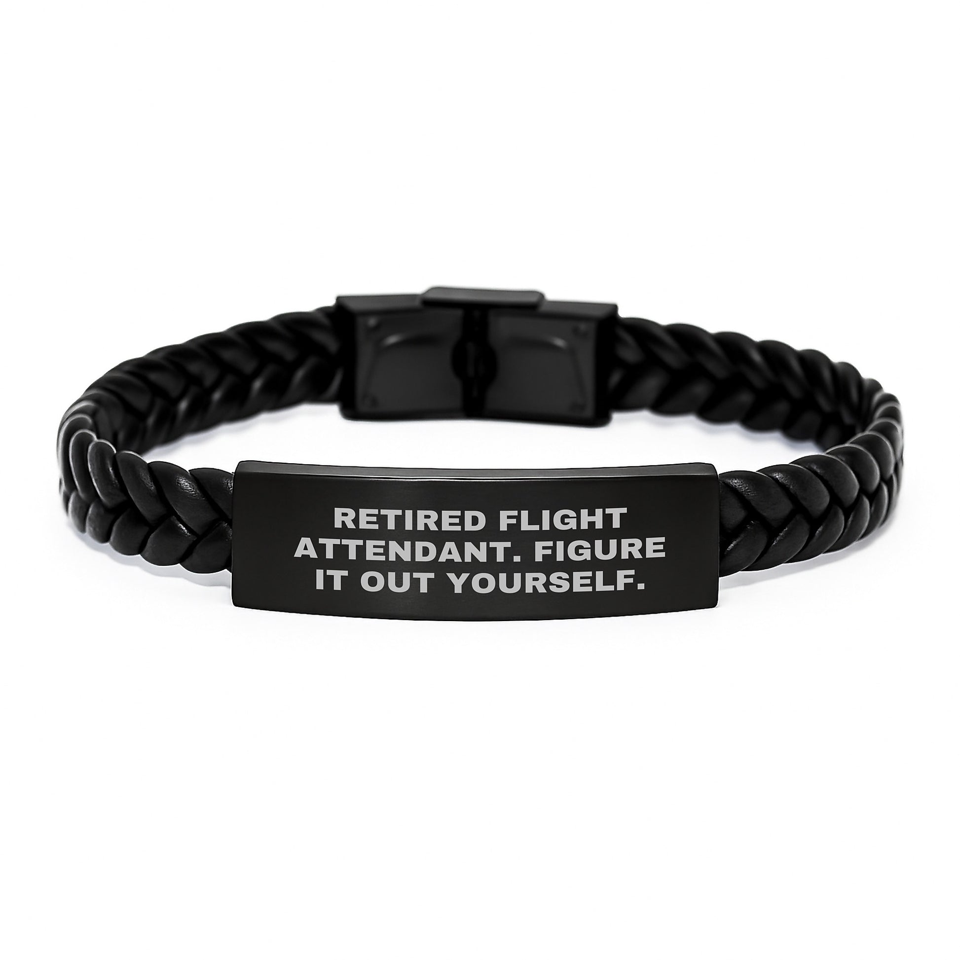 Flight Attendant Gifts from Friends, Unique Interlaced Leather Bracelts for Men and Women, 'Retired Flight Attendant. Figure It Out Yourself.' Quote, Graduation Unique Gifts - Image 1