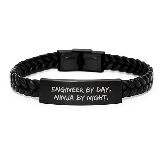 Engineer By Day. Ninja By Night. Interlaced Leather Birthday Unique Gift for Him from Friends, Coworkers, Family, Unique Stainless Steel PU Leather Men's Accessories - Image 1