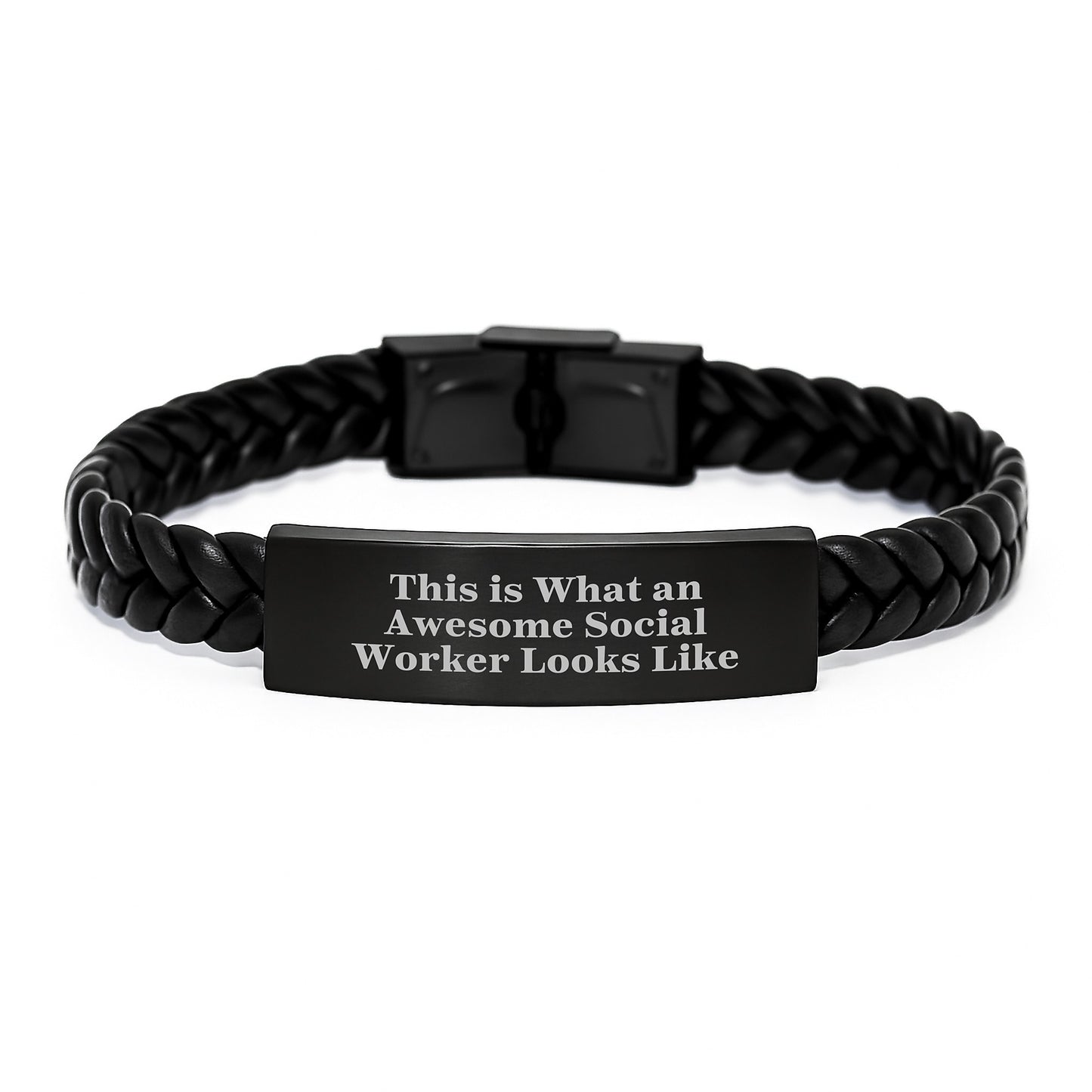 Funny Social Worker Gifts, Interlaced Leather Bracelet for Graduation, Quotes 'This Is What An Awesome Social Worker Looks Like', Gifts from Family to Social Worker - Image 1