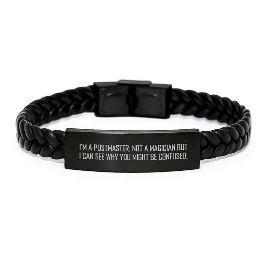 Postmaster Gifts from Friends, Funny Quote Interlaced Leather Bracelet, Gifts for Postmaster Graduation Unique Gifts - Image 1