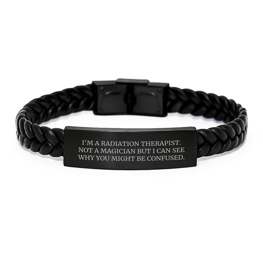 Funny Radiation Therapist Gifts from Men to Friends, Radiation Therapist Interlaced Leather Bracelet, Birthday Unique Gifts for Radiation Therapist - Image 1