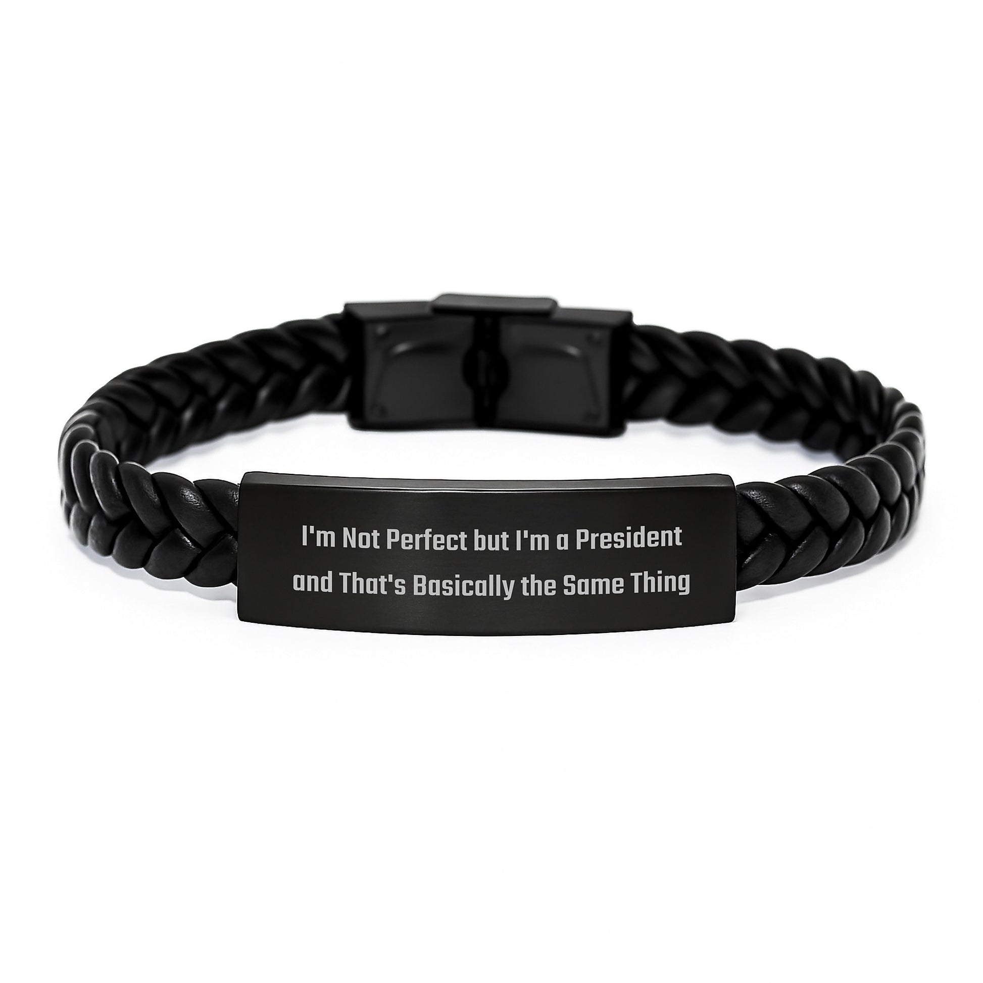 Funny President Gifts, President Quote Interlaced Leather Bracelet, Unique Birthday Unique Gifts from Friends, Gifts for President, President Accessories, Leather and Stainless Steel Jewelry - Image 1