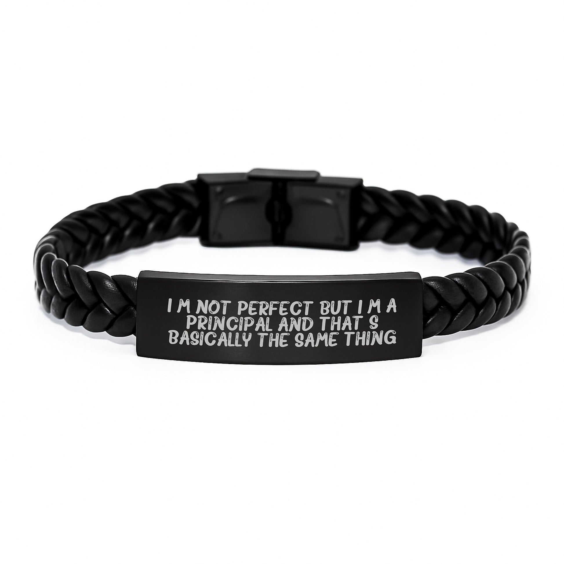 Unique Principal Gifts from Friends, Coworkers, Family - 'I'm Not Perfect' Interlaced Leather Bracelet for Men, Women, Birthday - Image 1