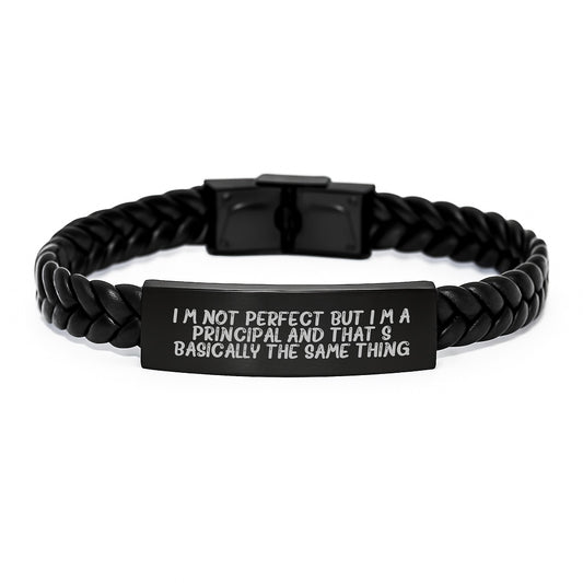 Unique Principal Gifts from Friends, Coworkers, Family - 'I'm Not Perfect' Interlaced Leather Bracelet for Men, Women, Birthday - Image 1