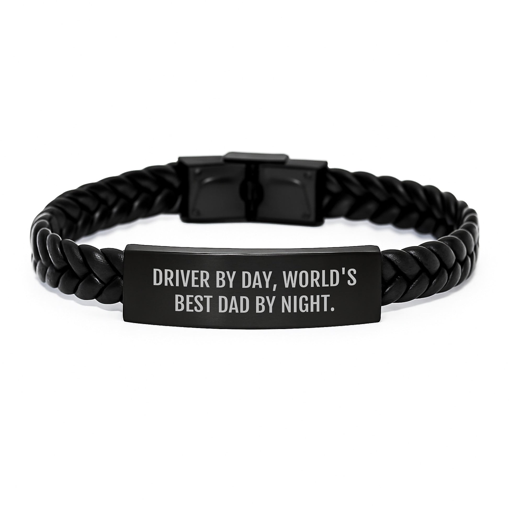 Driver Gifts, World's Best Dad Interlaced Leather Bracelets for Birthday - Funny Quote Driver By Day, Night Time Dad - Image 1