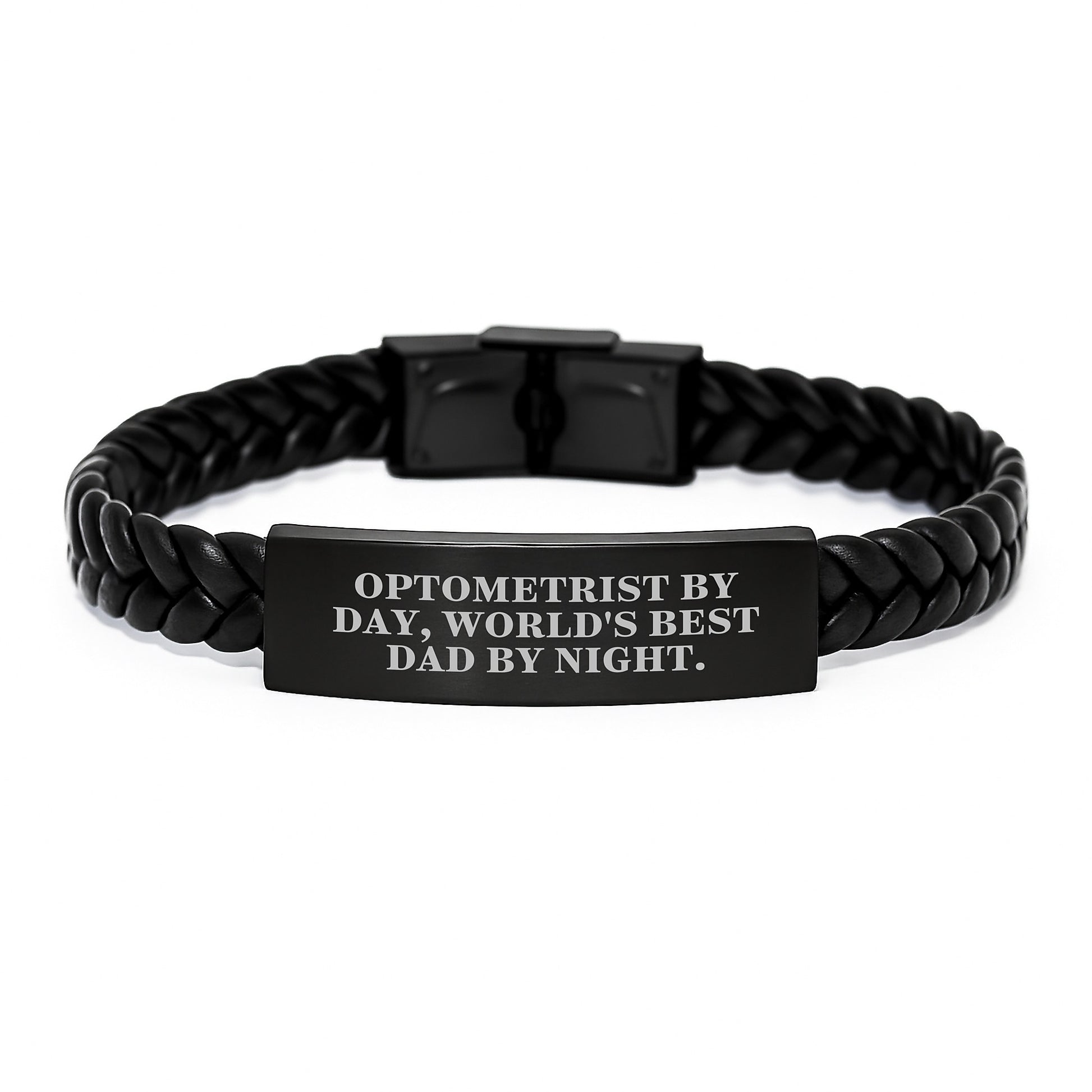 Funny Optometrist Gifts from Dad - World's Best Optometrist Interlaced Leather Bracelet for Birthday - Image 1